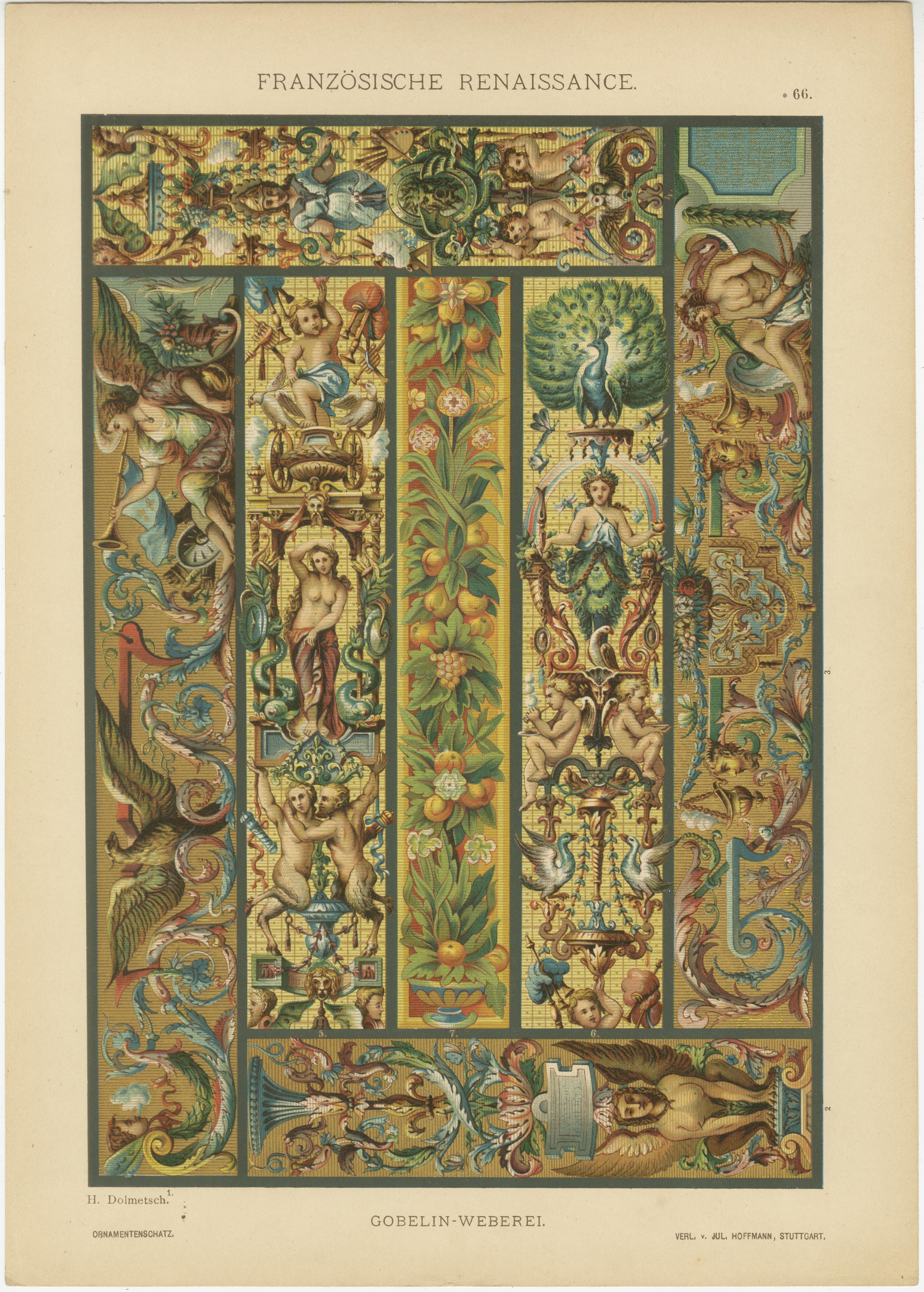 Raster der künstlerischen Designs der French Renaissance, veröffentlicht 1887 im Zustand „Gut“ im Angebot in Langweer, NL