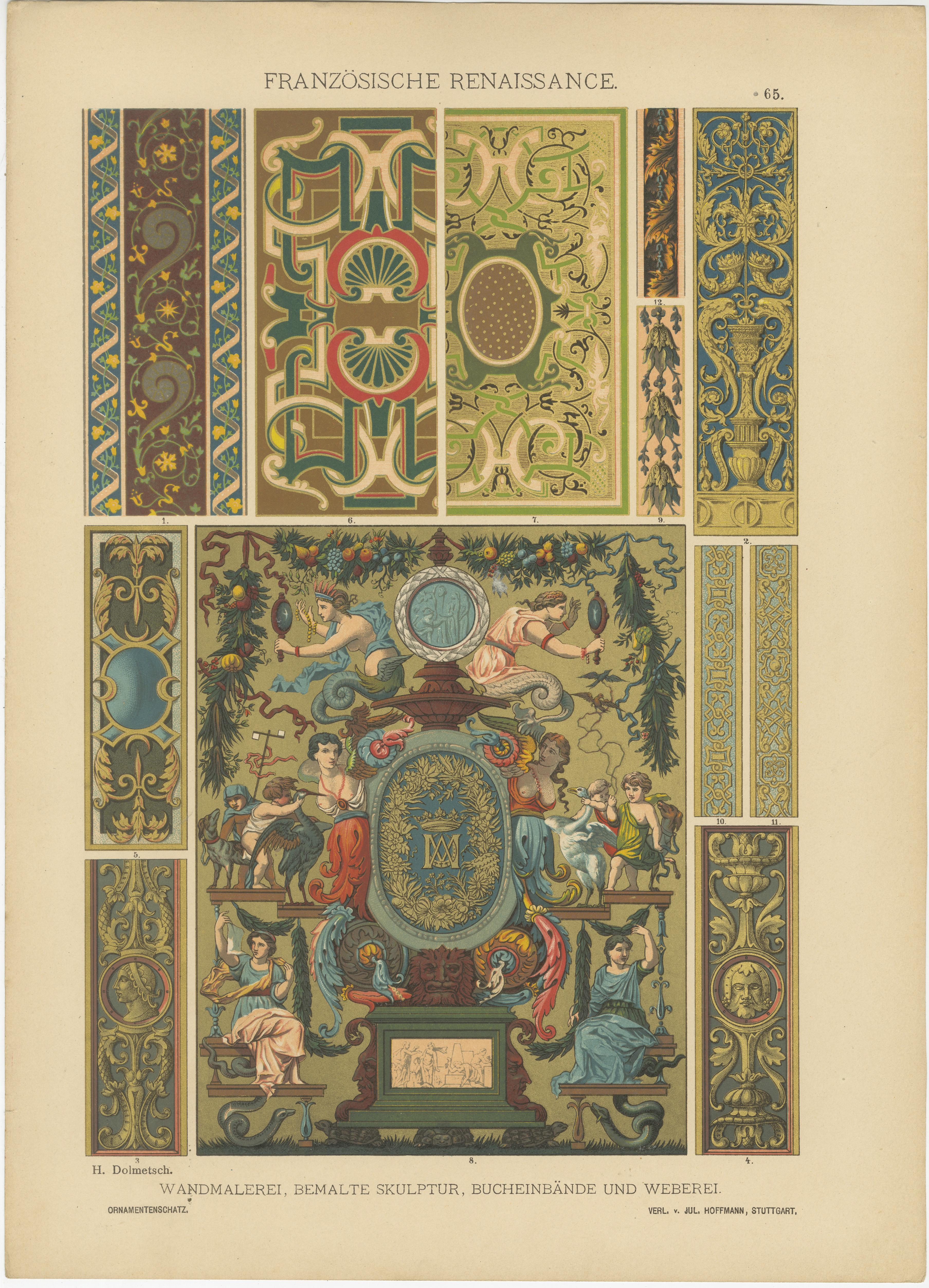 Raster der künstlerischen Designs der French Renaissance, veröffentlicht 1887 (Spätes 19. Jahrhundert) im Angebot