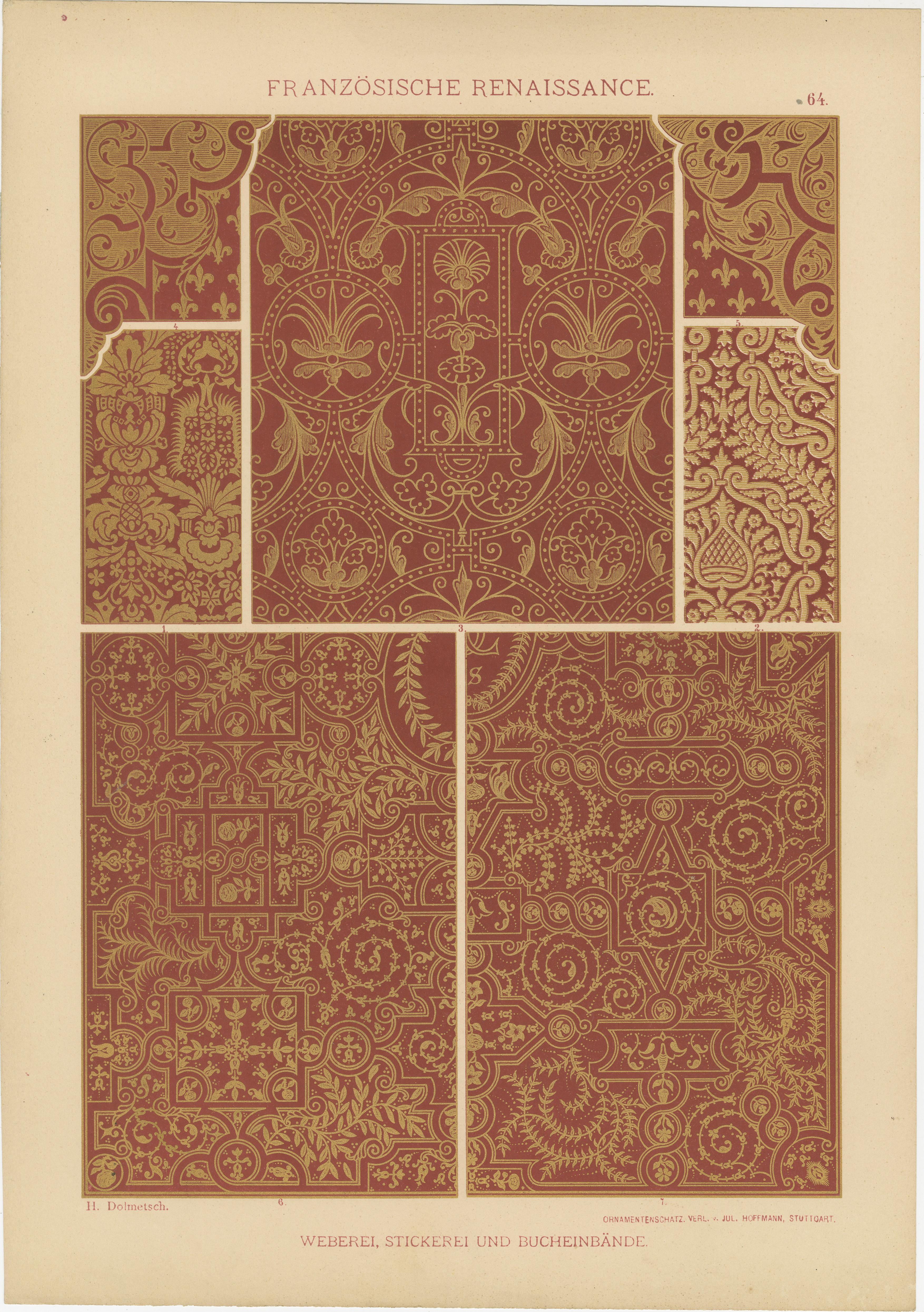 Raster der künstlerischen Designs der French Renaissance, veröffentlicht 1887 (Papier) im Angebot