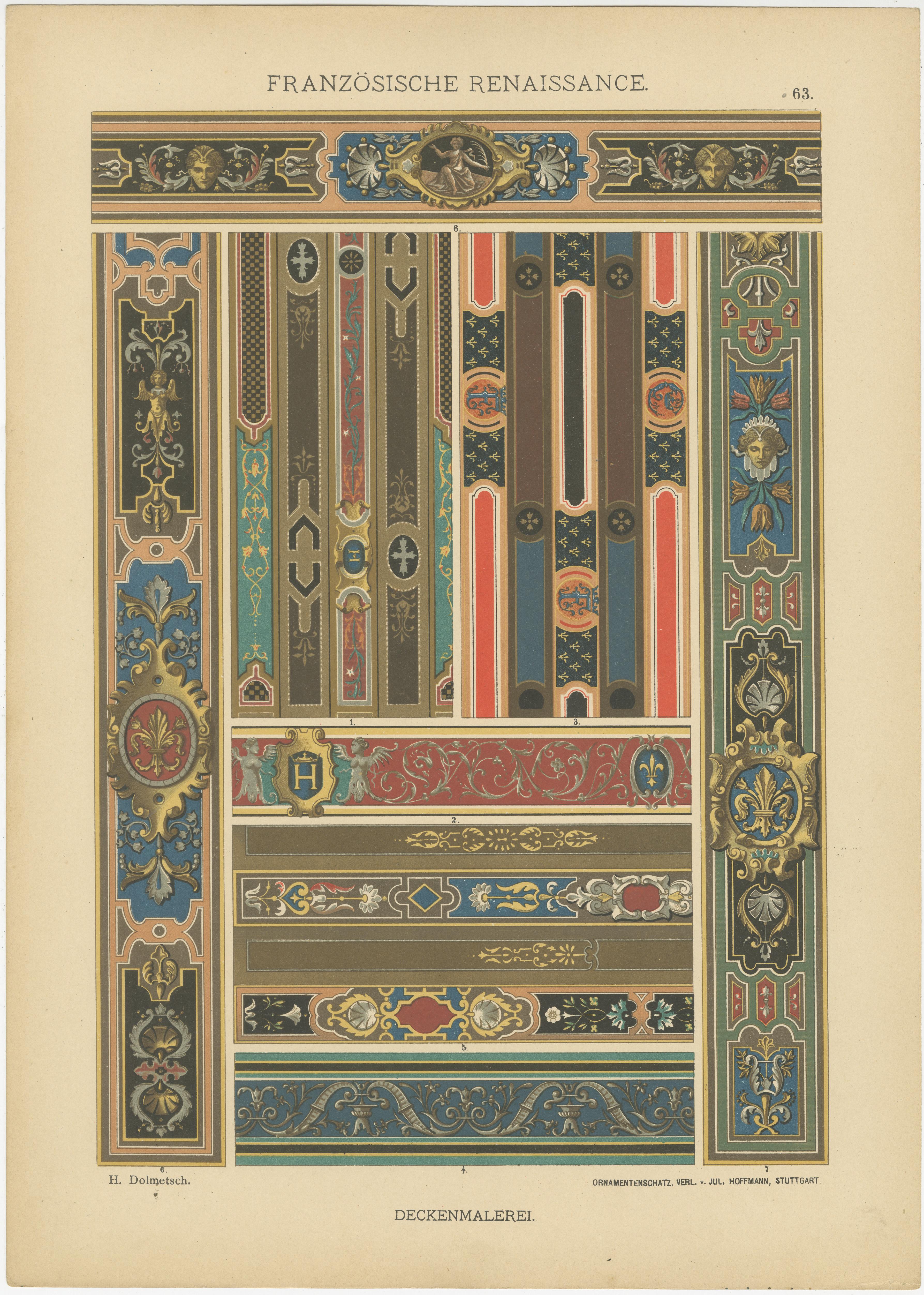 Raster der künstlerischen Designs der French Renaissance, veröffentlicht 1887 im Angebot 1