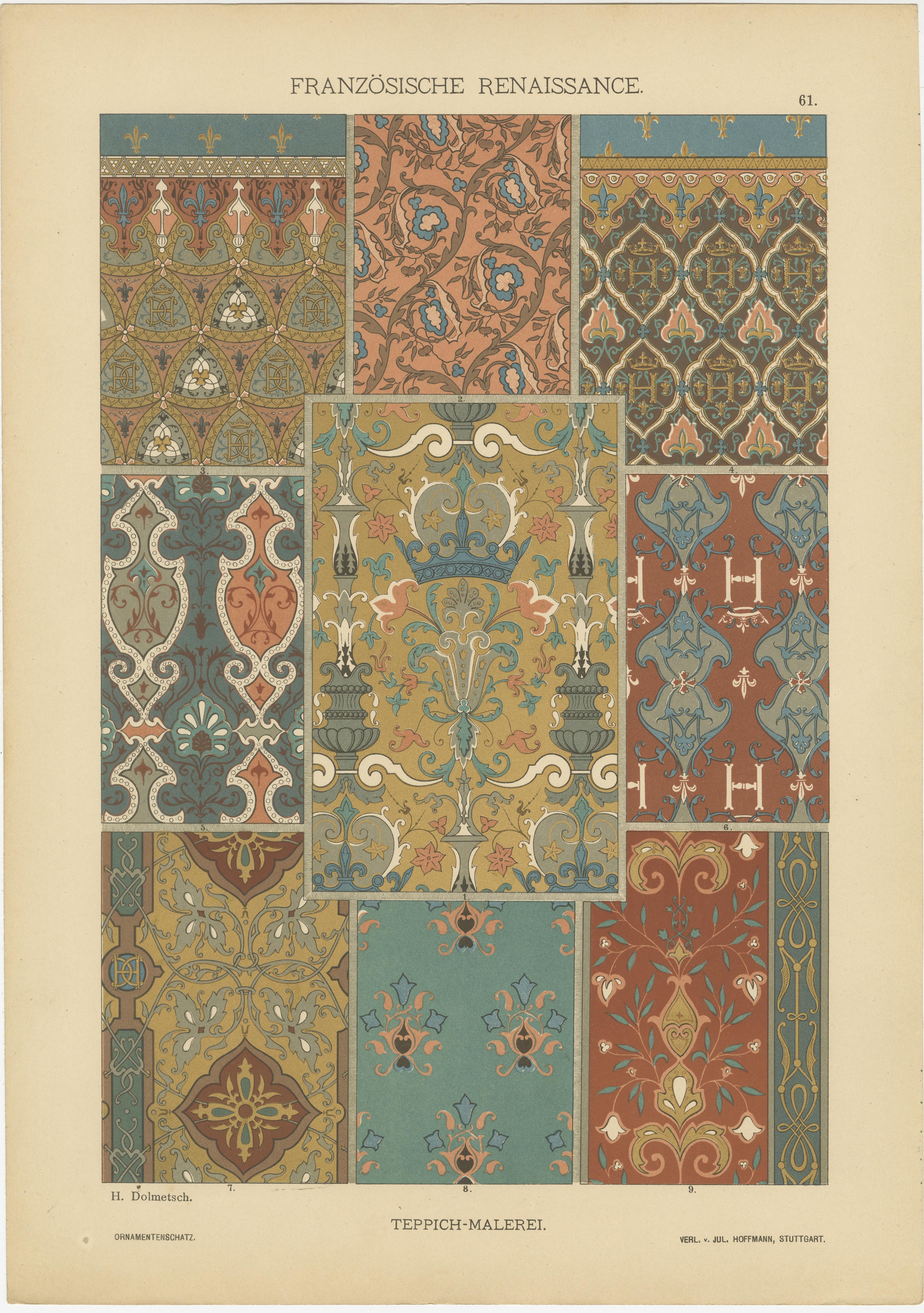 Raster der künstlerischen Designs der French Renaissance, veröffentlicht 1887 im Angebot 3