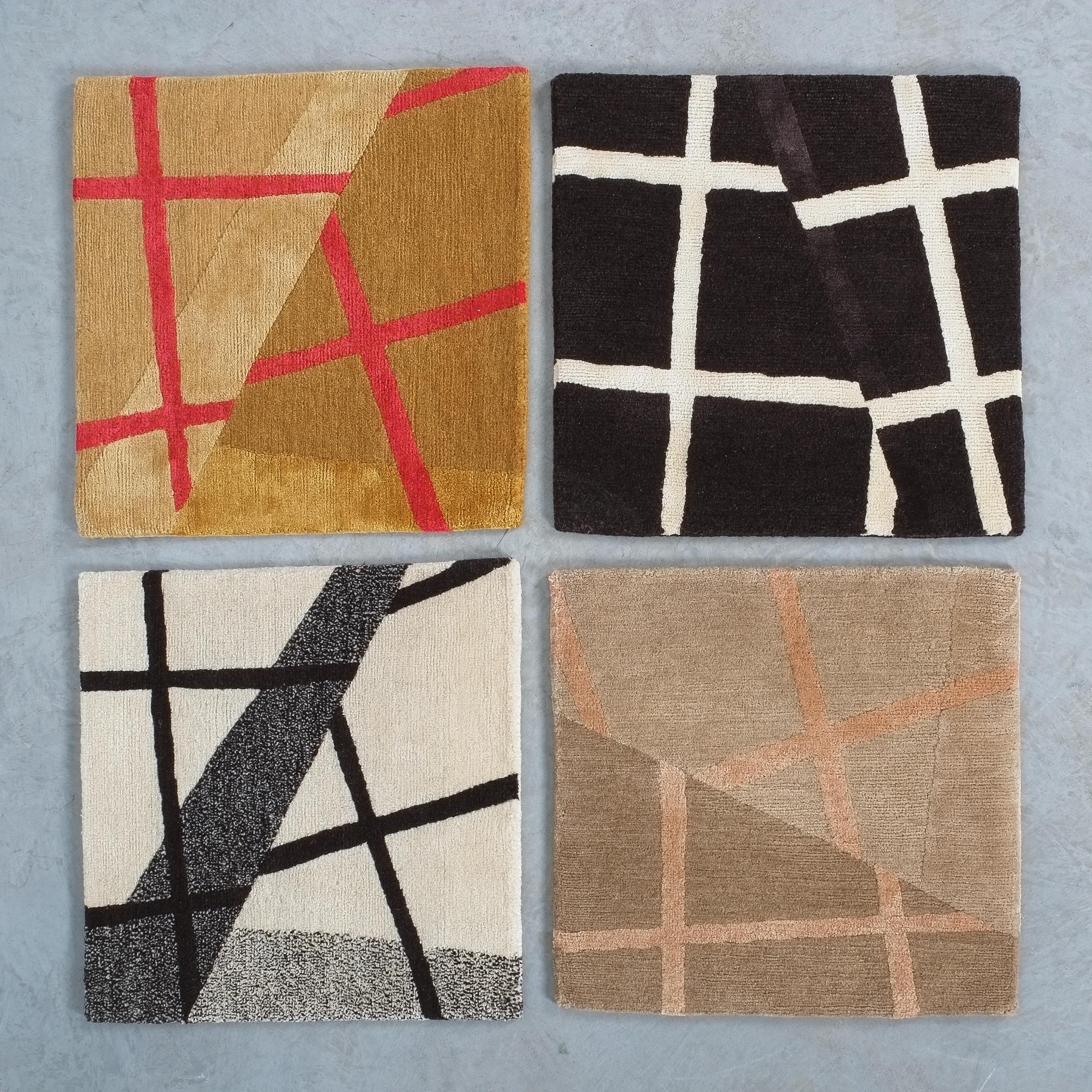 Hand-Knotted Grid Rug Wool Silk Black White Johanna Ulfsak Contemporary Design, Nepal, 2021