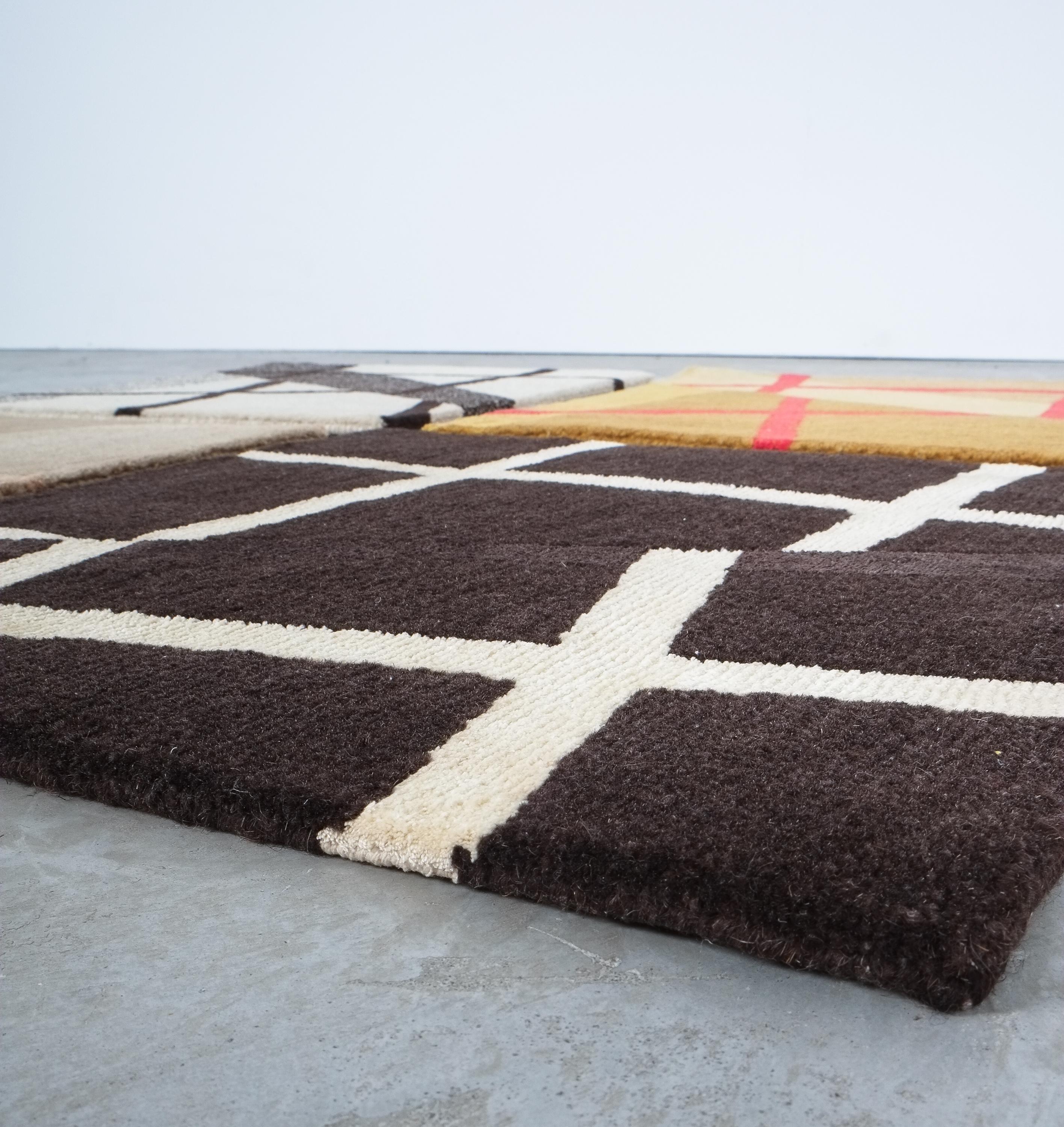 Grid Rug Wool Silk Black White Johanna Ulfsak Contemporary Design, Nepal, 2021 In New Condition In Vienna, AT