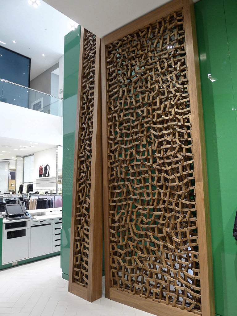 Grid Wall Wooden Lattice Room Divider in Walnut For Sale at 1stDibs