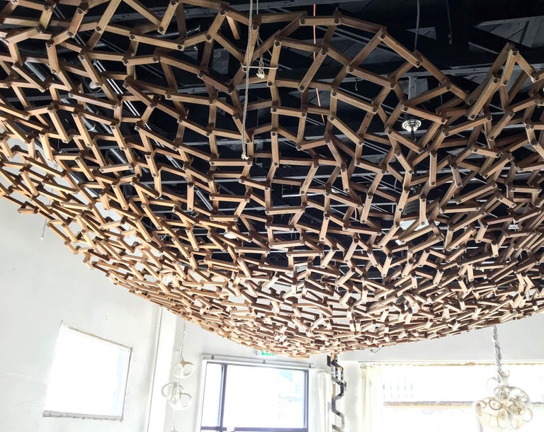 Grid Wall Wooden Lattice Room Divider in Walnut For Sale at 1stDibs