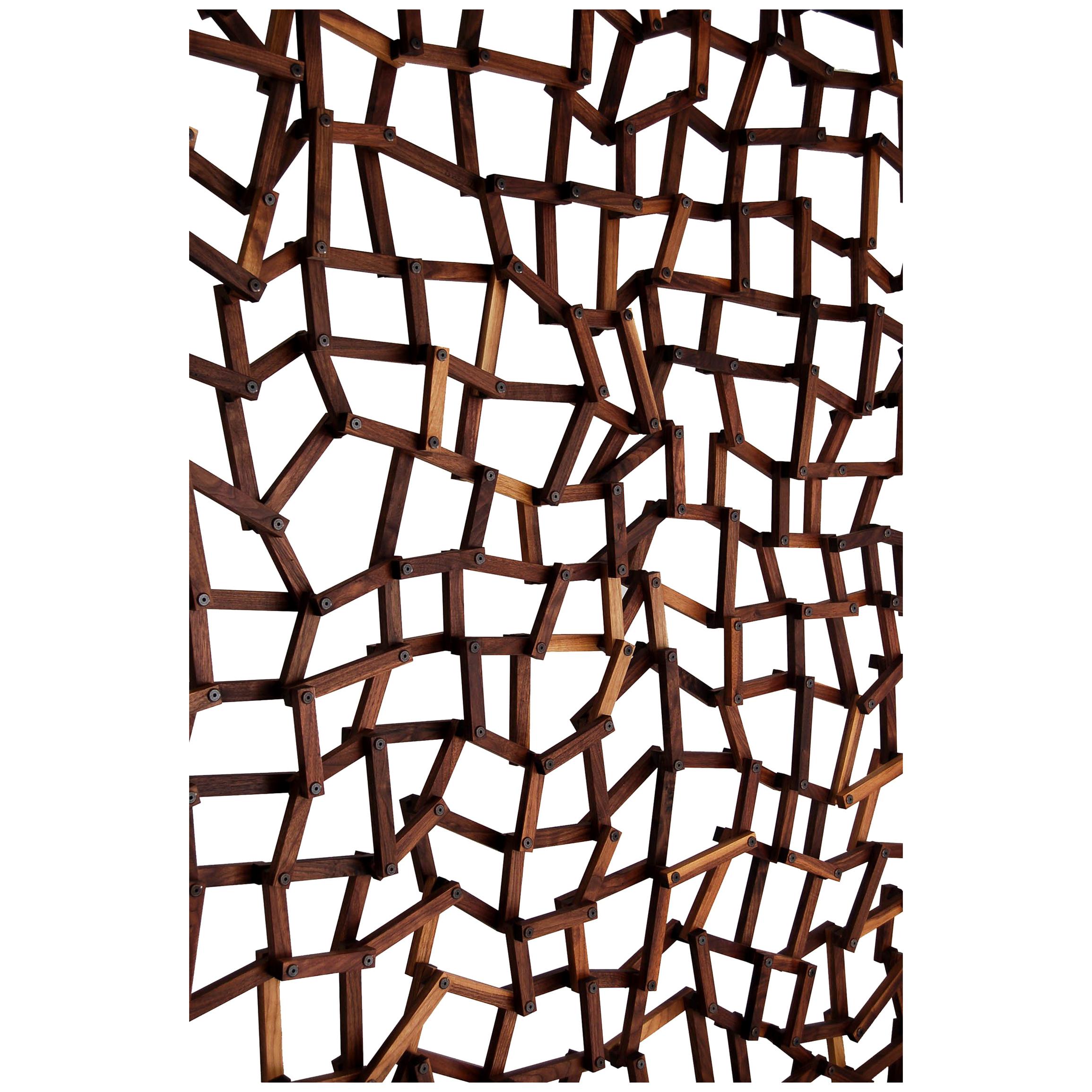 Grid Wall Wooden Lattice Room Divider in Walnut For Sale