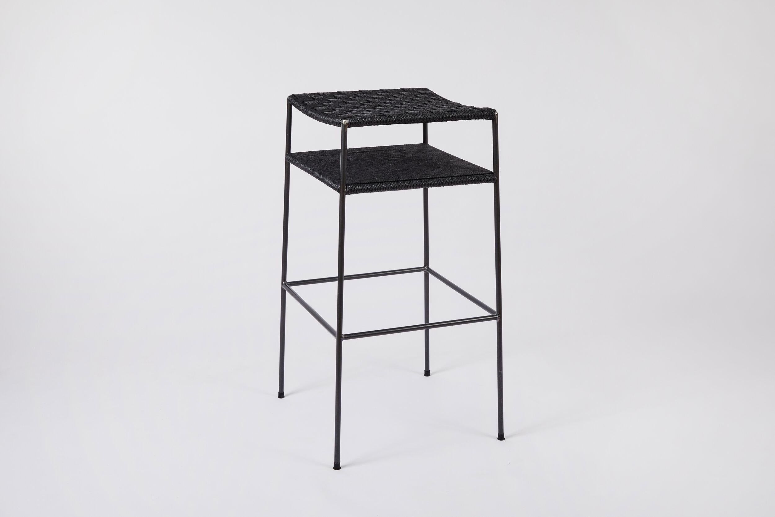 Modern Grid Weave Black Danish Cord Bar Stool For Sale