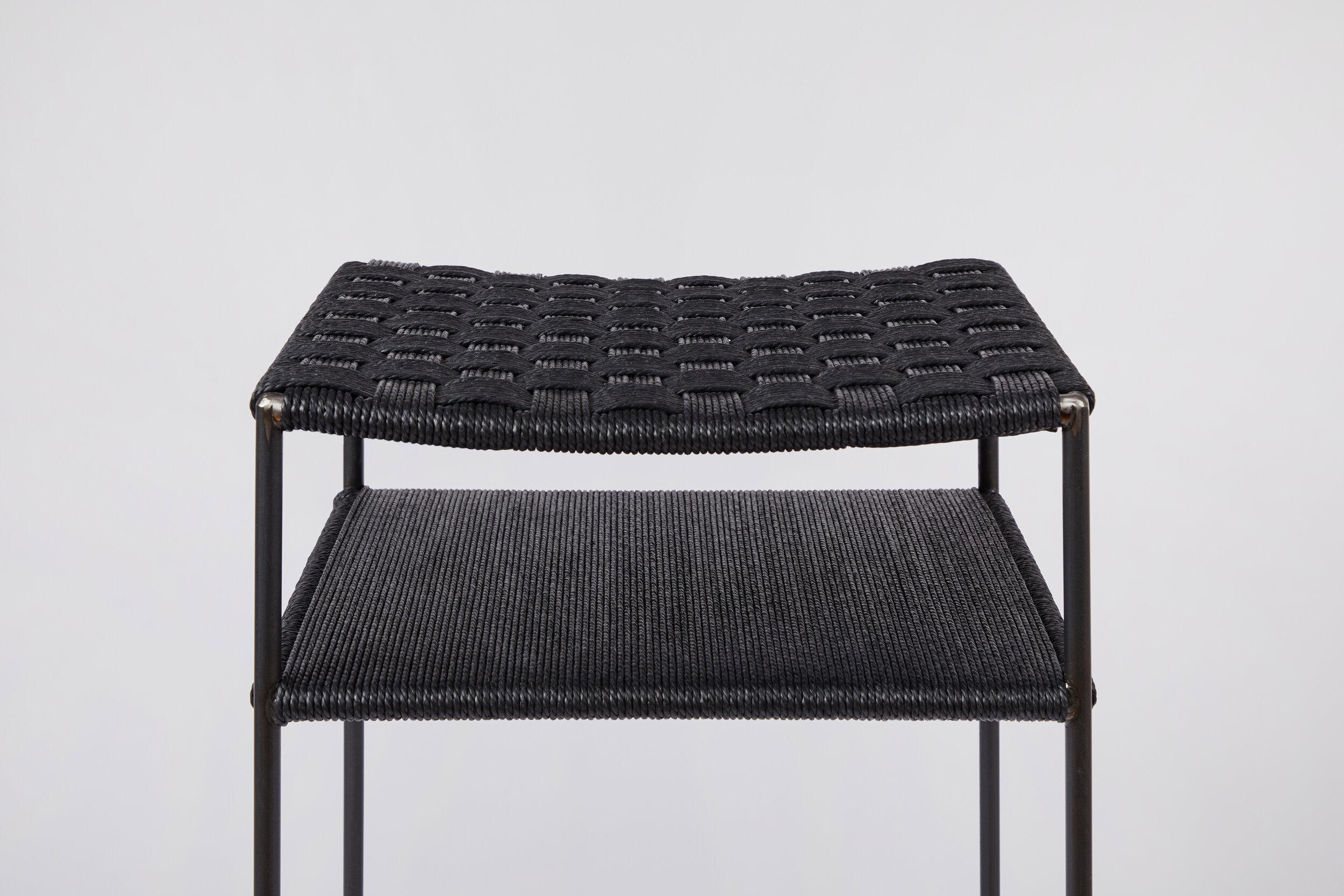American Grid Weave Black Danish Cord Bar Stool For Sale