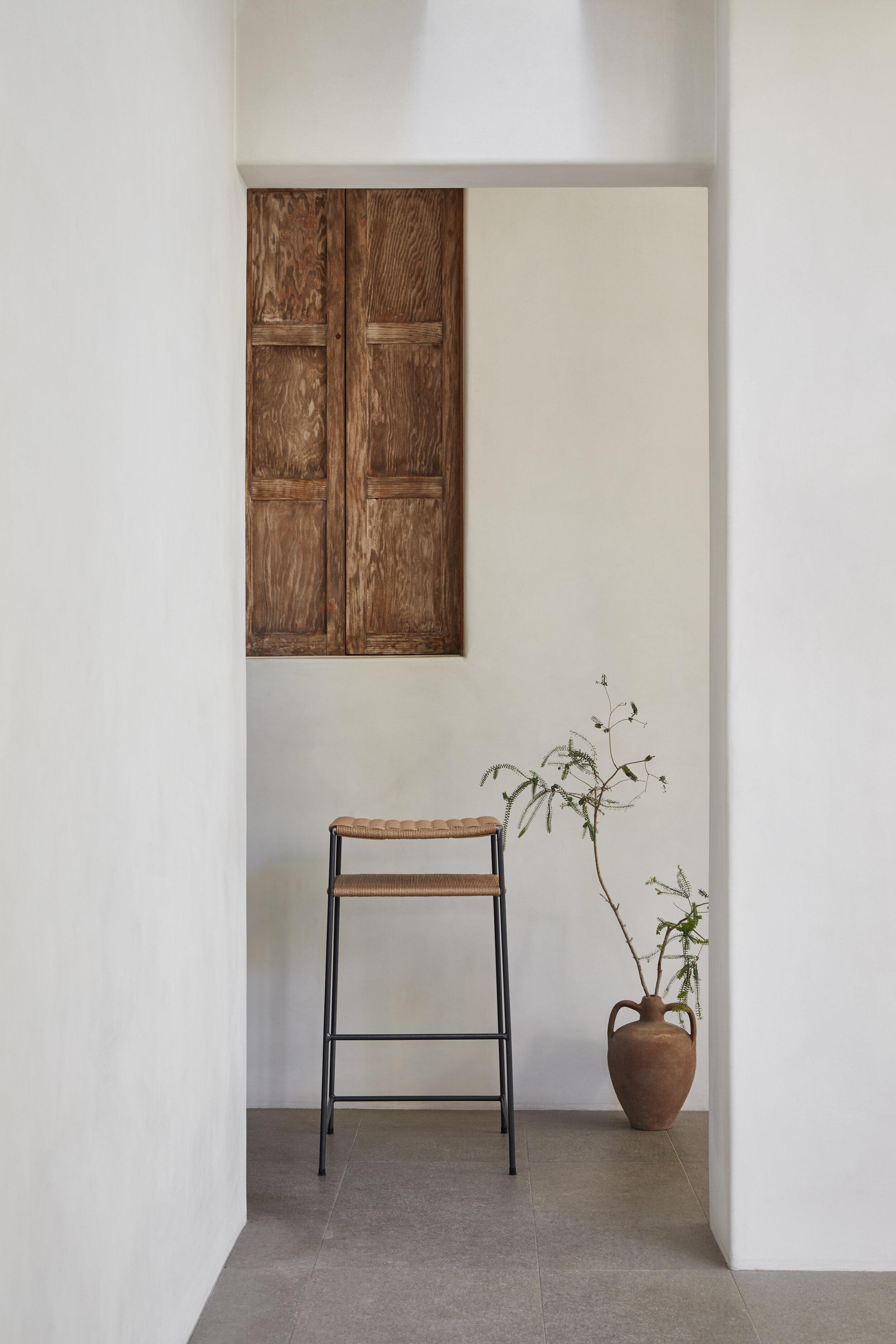 Grid Weave Danish Cord Bar Stool In New Condition For Sale In Venice, CA