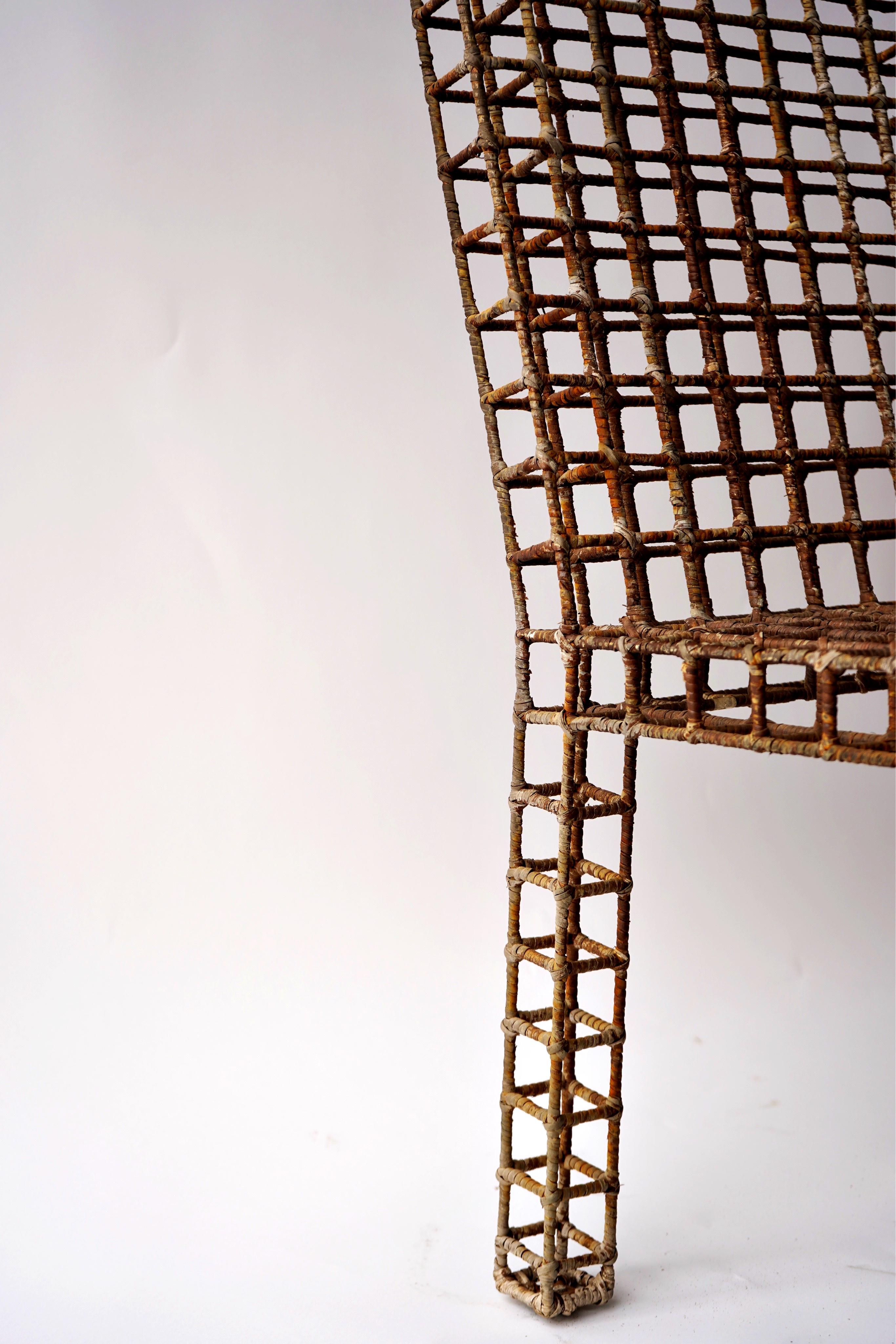 20th Century Gridded Metal and Rattan Chair (6 available) For Sale
