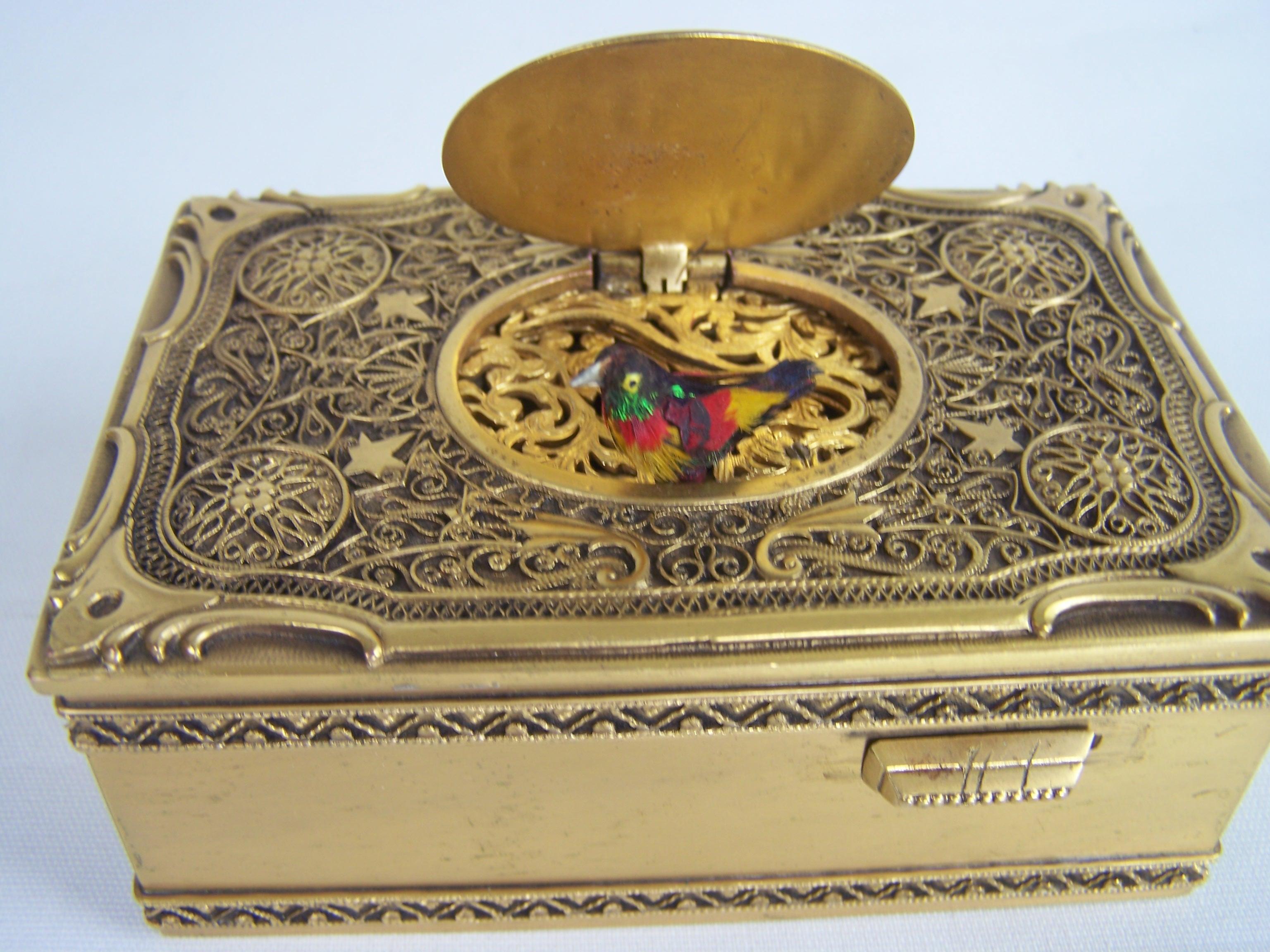 Metal Griebaum singing bird box from the 1950s-60s For Sale