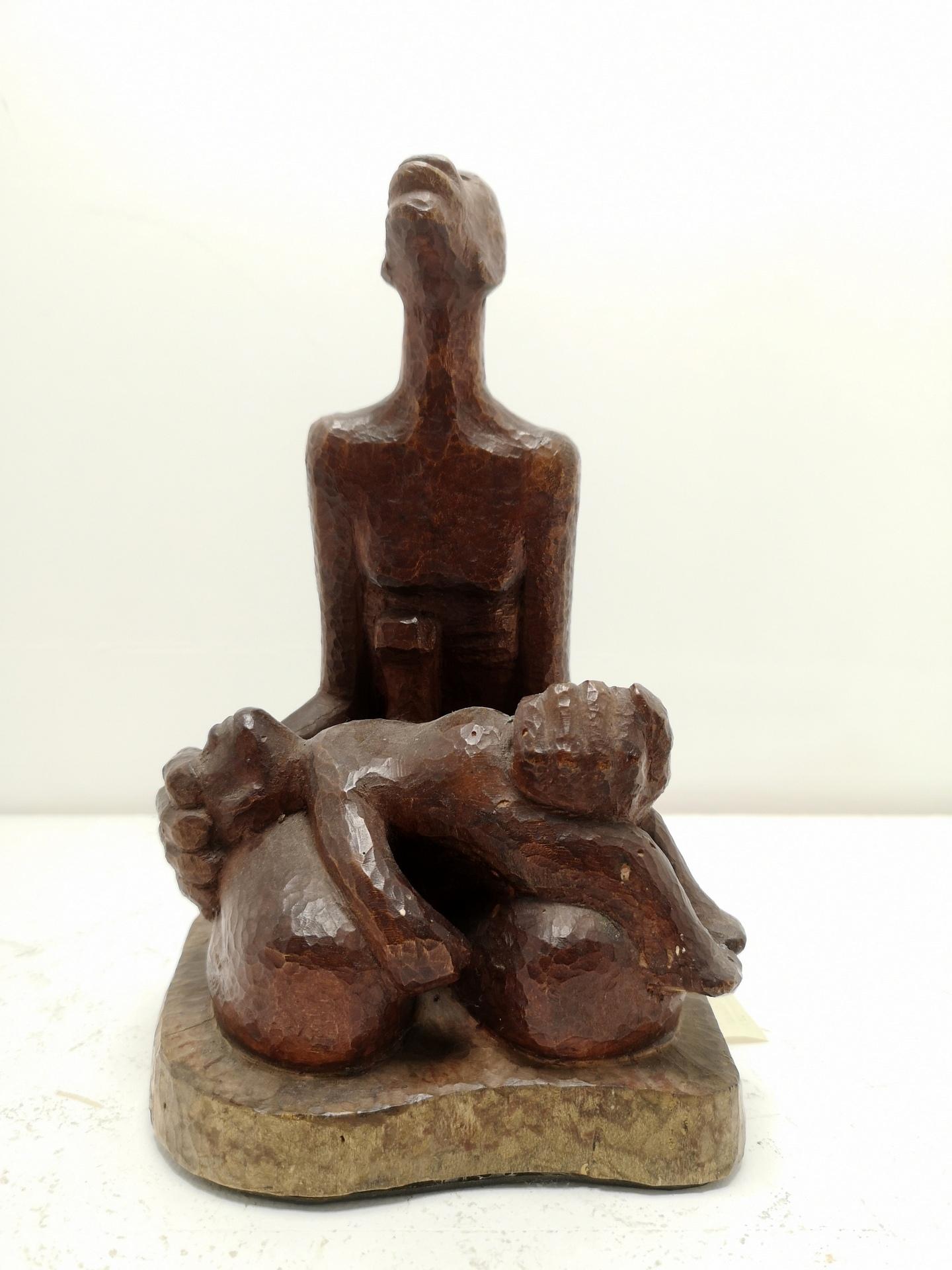 Grief, Hand Carved Wooden Sculpture by Artist Feldman, 1970s In Good Condition For Sale In Budapest, HU