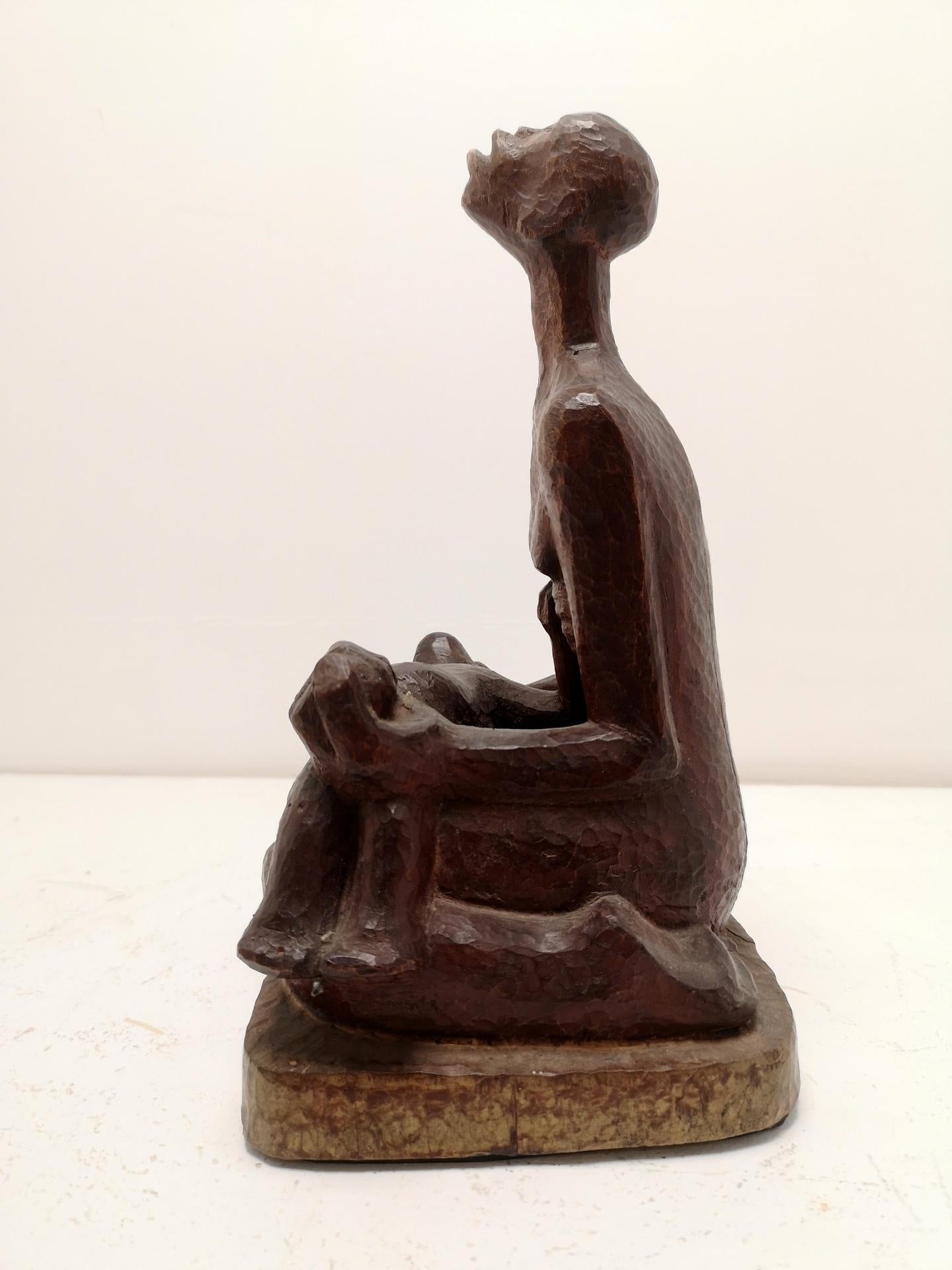 Late 20th Century Grief, Hand Carved Wooden Sculpture by Artist Feldman, 1970s For Sale