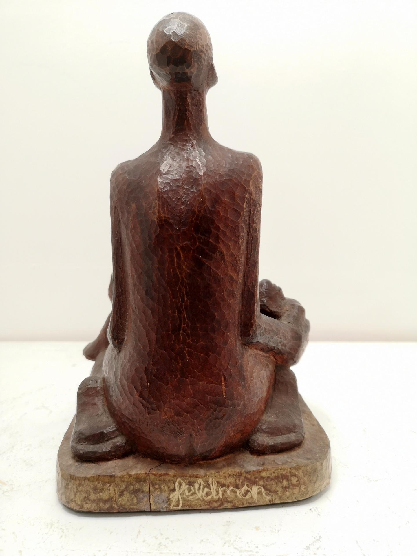 Fruitwood Grief, Hand Carved Wooden Sculpture by Artist Feldman, 1970s For Sale
