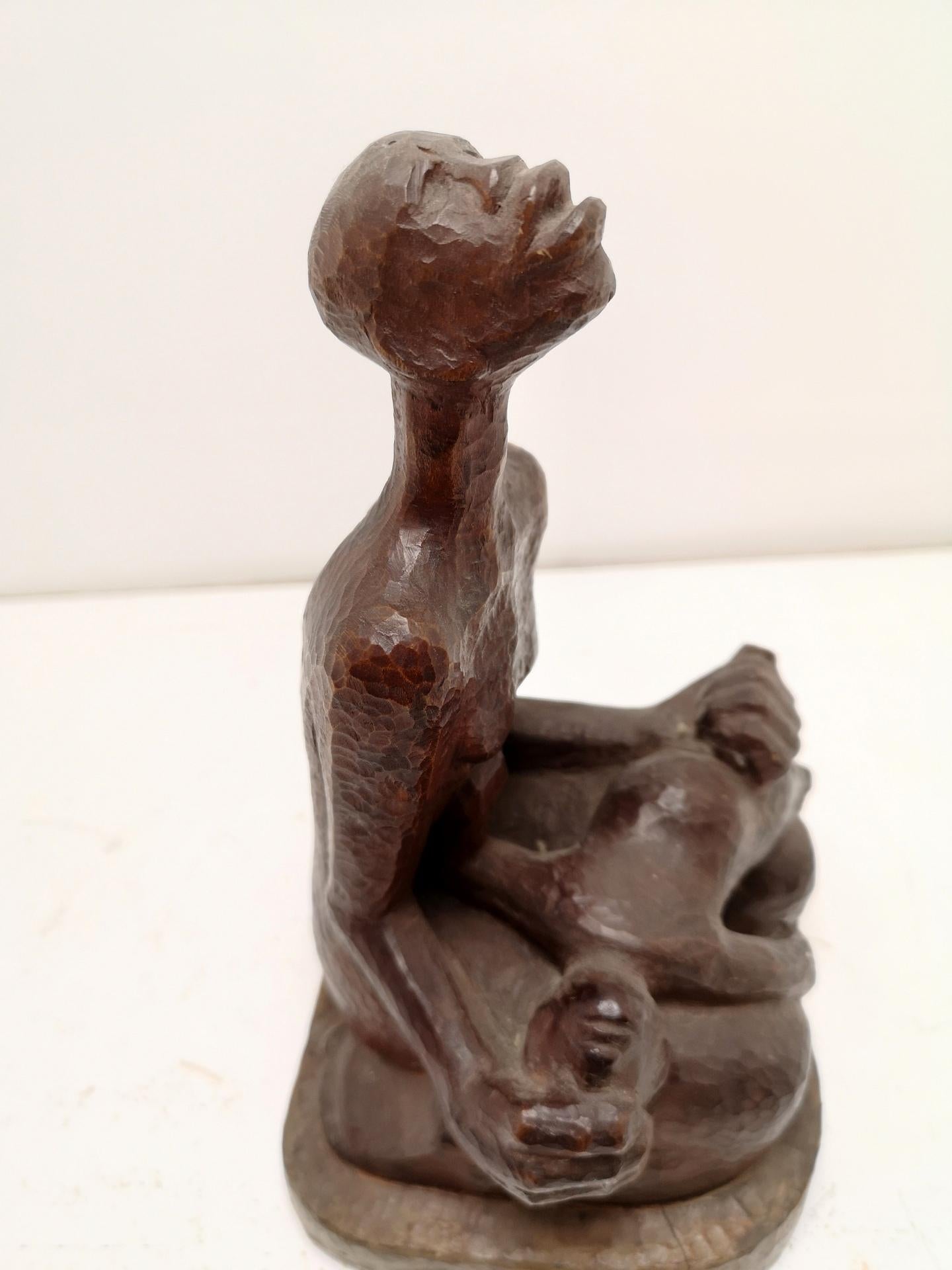 Grief, Hand Carved Wooden Sculpture by Artist Feldman, 1970s For Sale 2