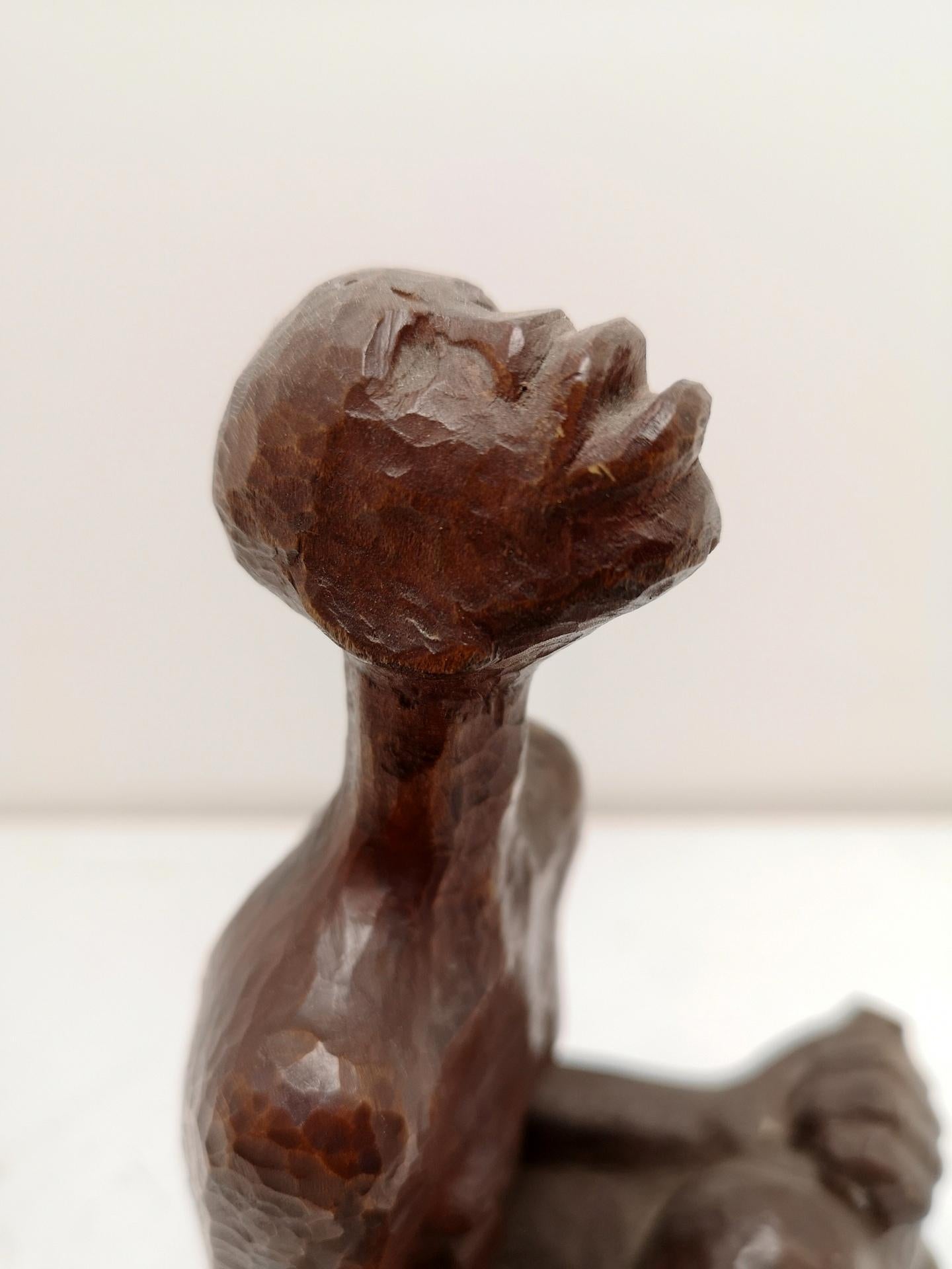 Grief, Hand Carved Wooden Sculpture by Artist Feldman, 1970s For Sale 3