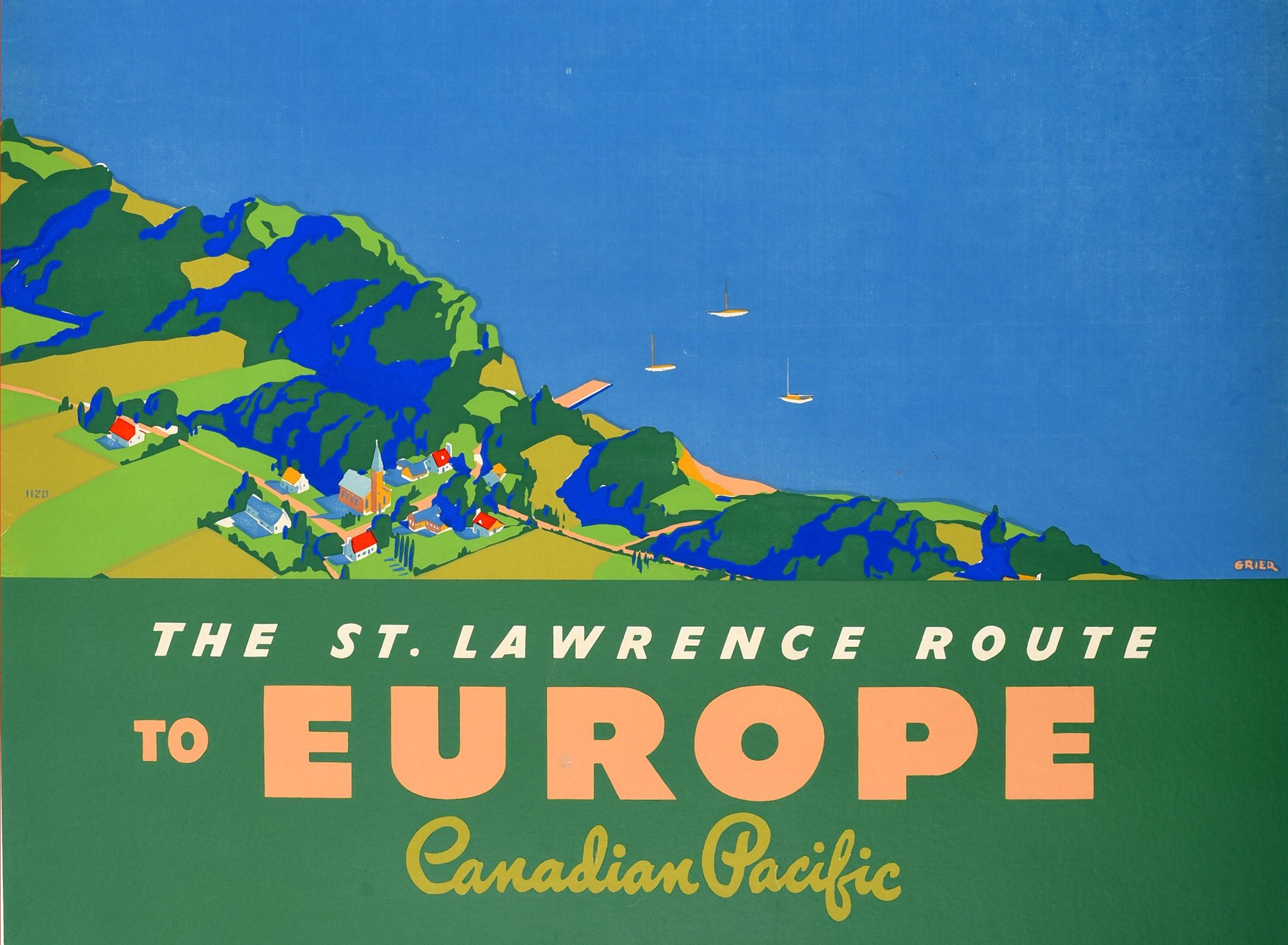 Original Vintage Poster St Lawrence Route To Europe Canadian Pacific Steamship - Blue Print by Grier