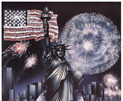 Original "July 4th in Old New York" Bicentennial vintage poster  1976