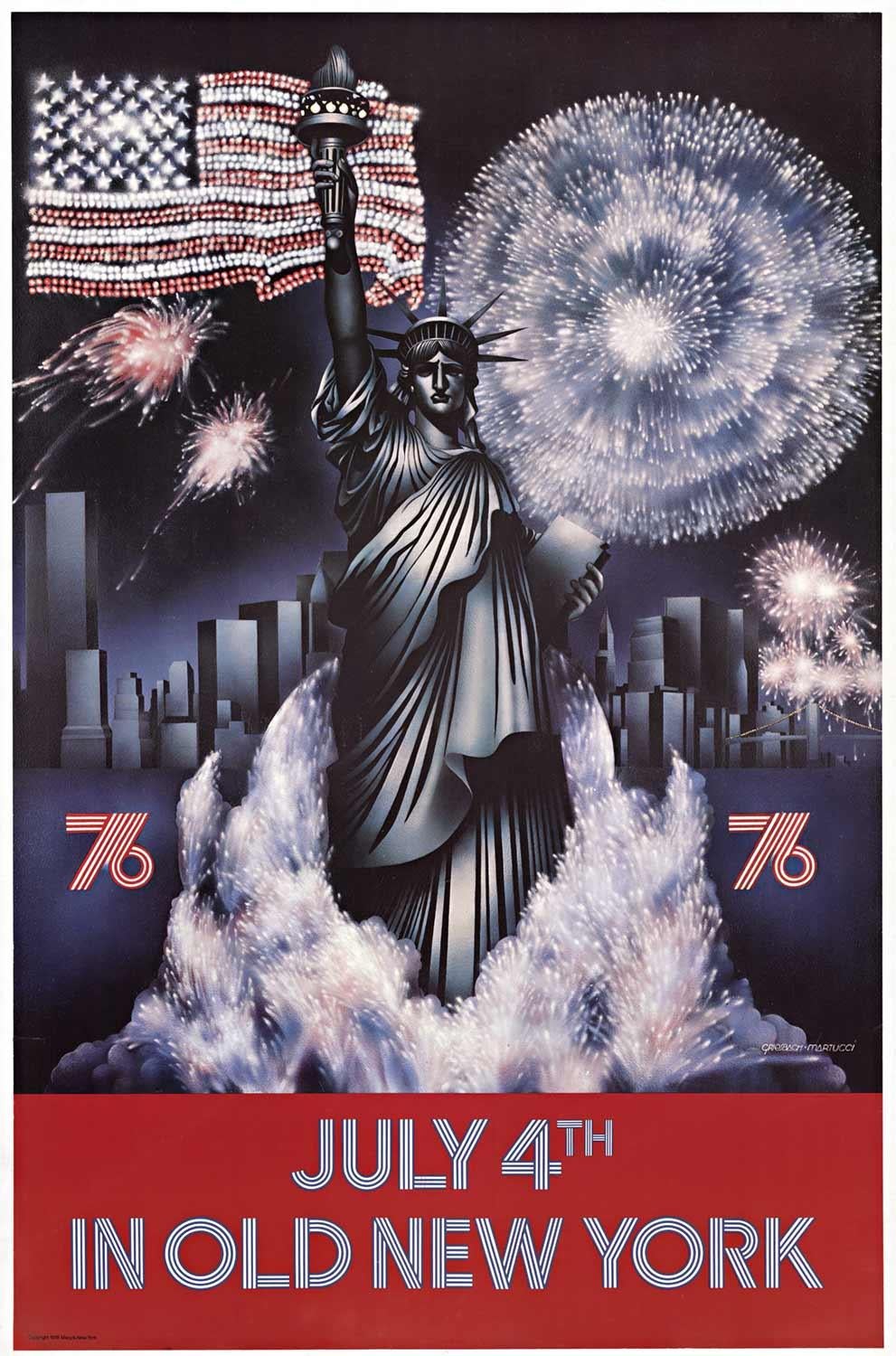 Griesbach & Martucci  Landscape Print - Original "July 4th in Old New York" Bicentennial vintage poster  1976