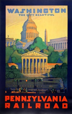 Original Vintage Pennsylvania Railroad - Washington Poster by Grif Teller 1933