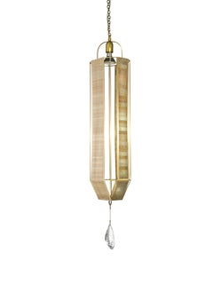 Griffe Pendant Light, Hand-Silvered Glass with Raw Silk and Crystal Prism