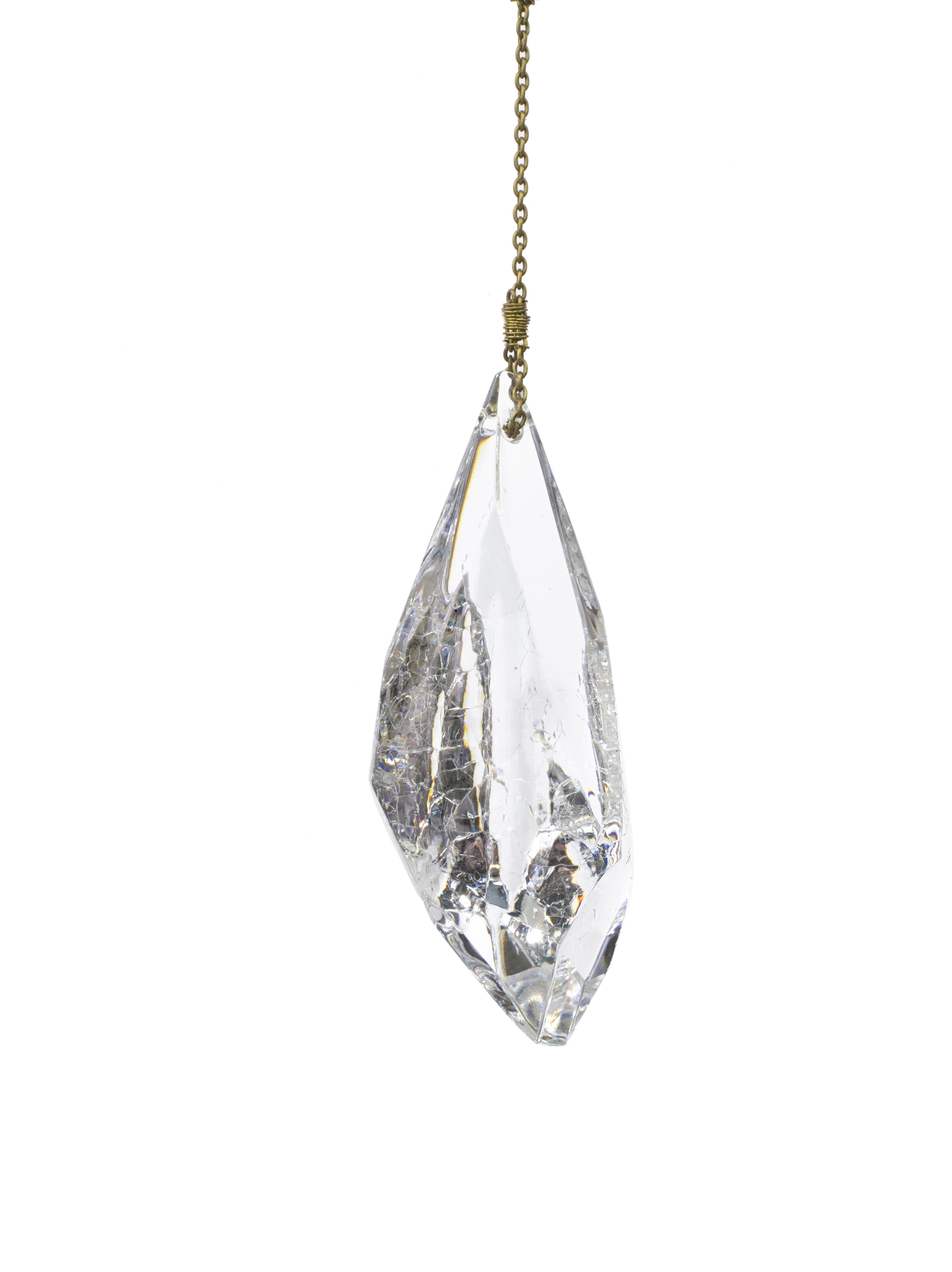Italian Griffe Pendant Light, Hand-Silvered Glass with Raw Silk and Crystal Prism