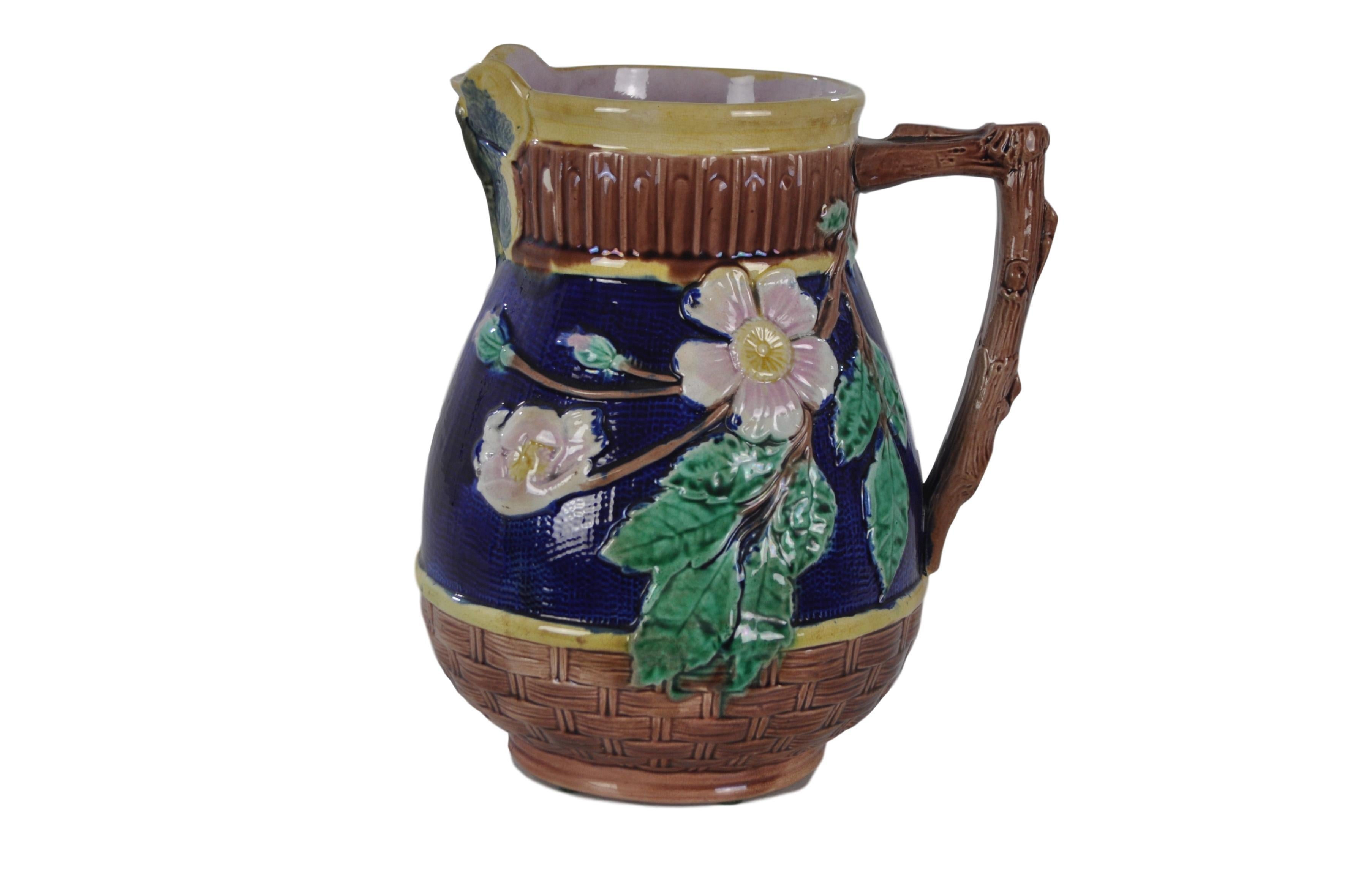 Etruscan majolica dogwood pitcher in bark and vibrant navy with butterfly lip manufactured by Griffen, Smith and Hill of Phoenixville, Pennsylvania, ca. 1885
For over 28 years we have been among the nation's preeminent specialists in fine antique