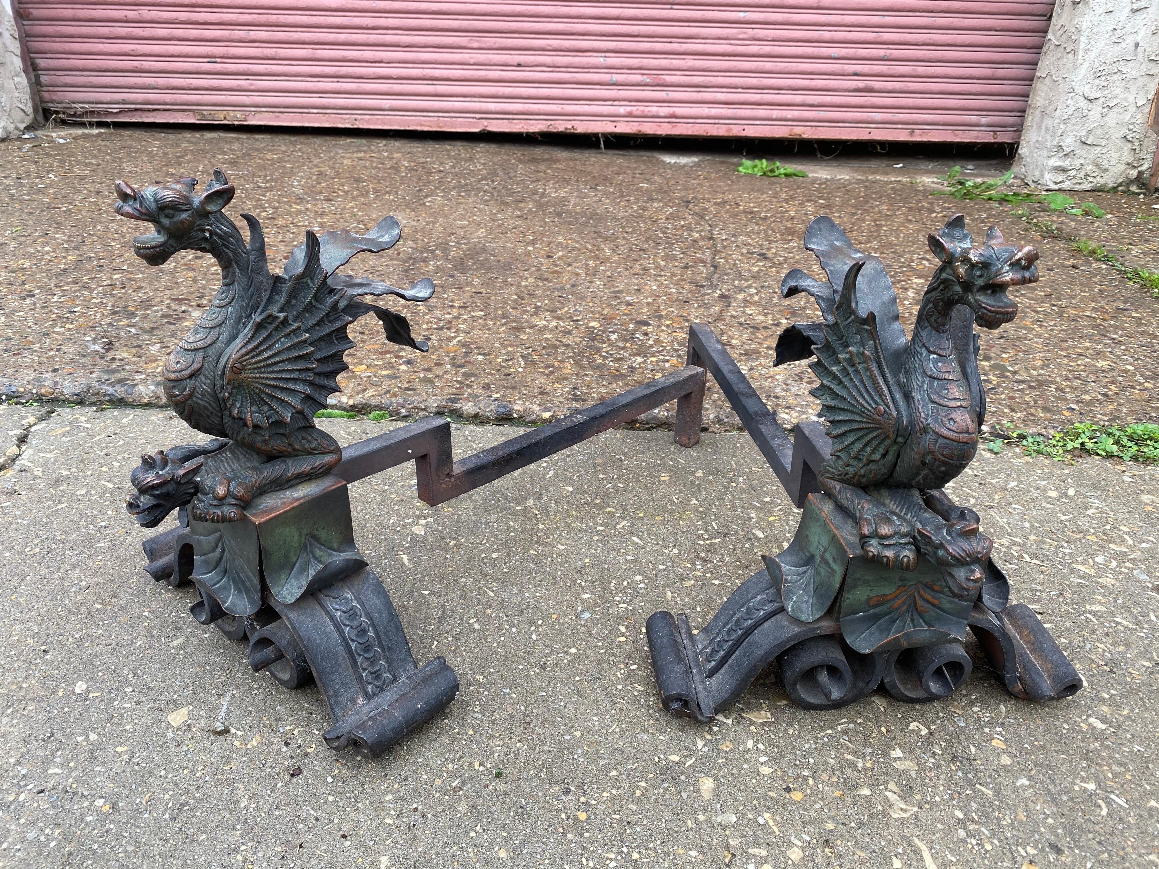 Griffin/ Dragon Bronze Andirons 5