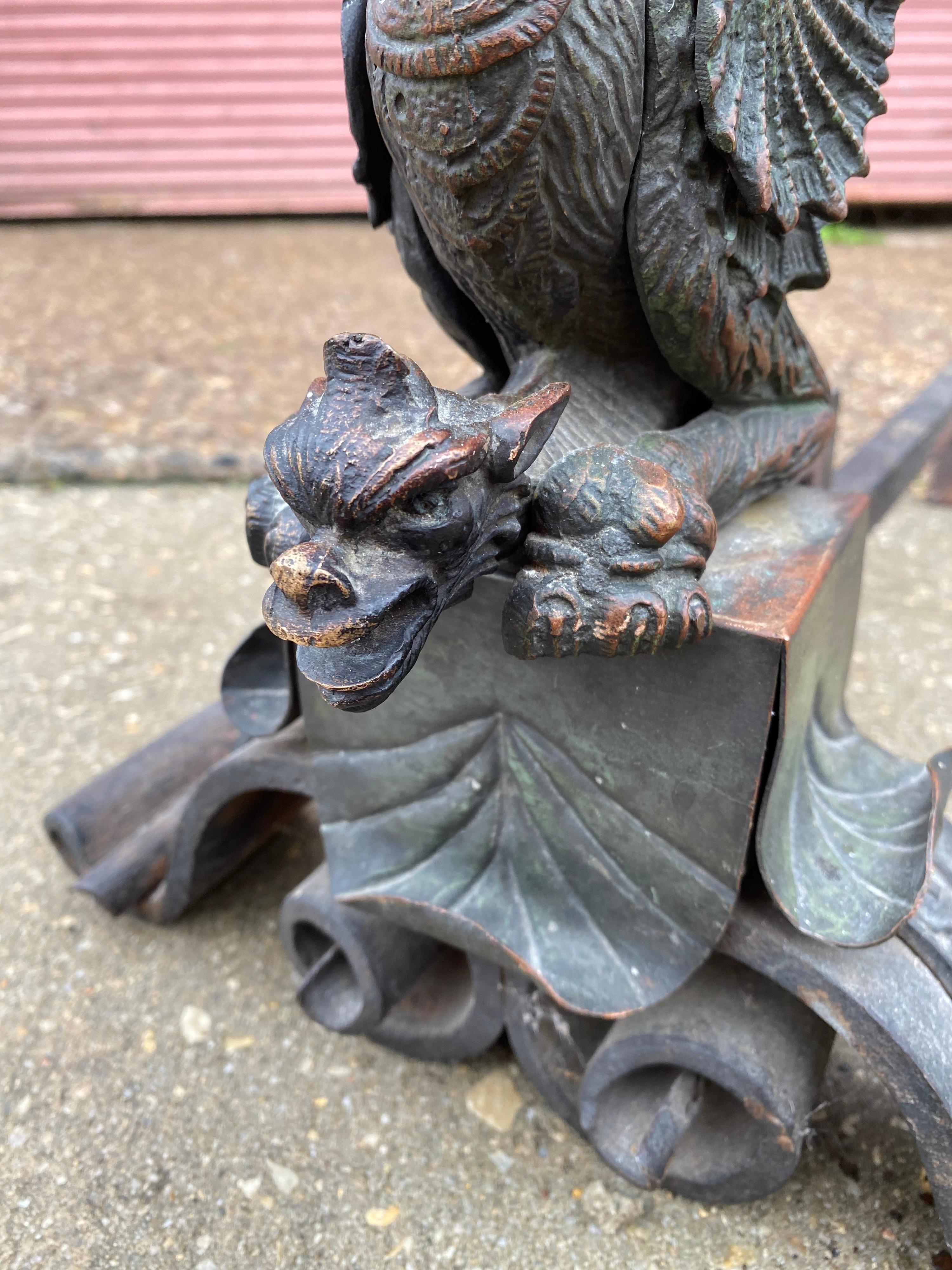 American Griffin/ Dragon Bronze Andirons