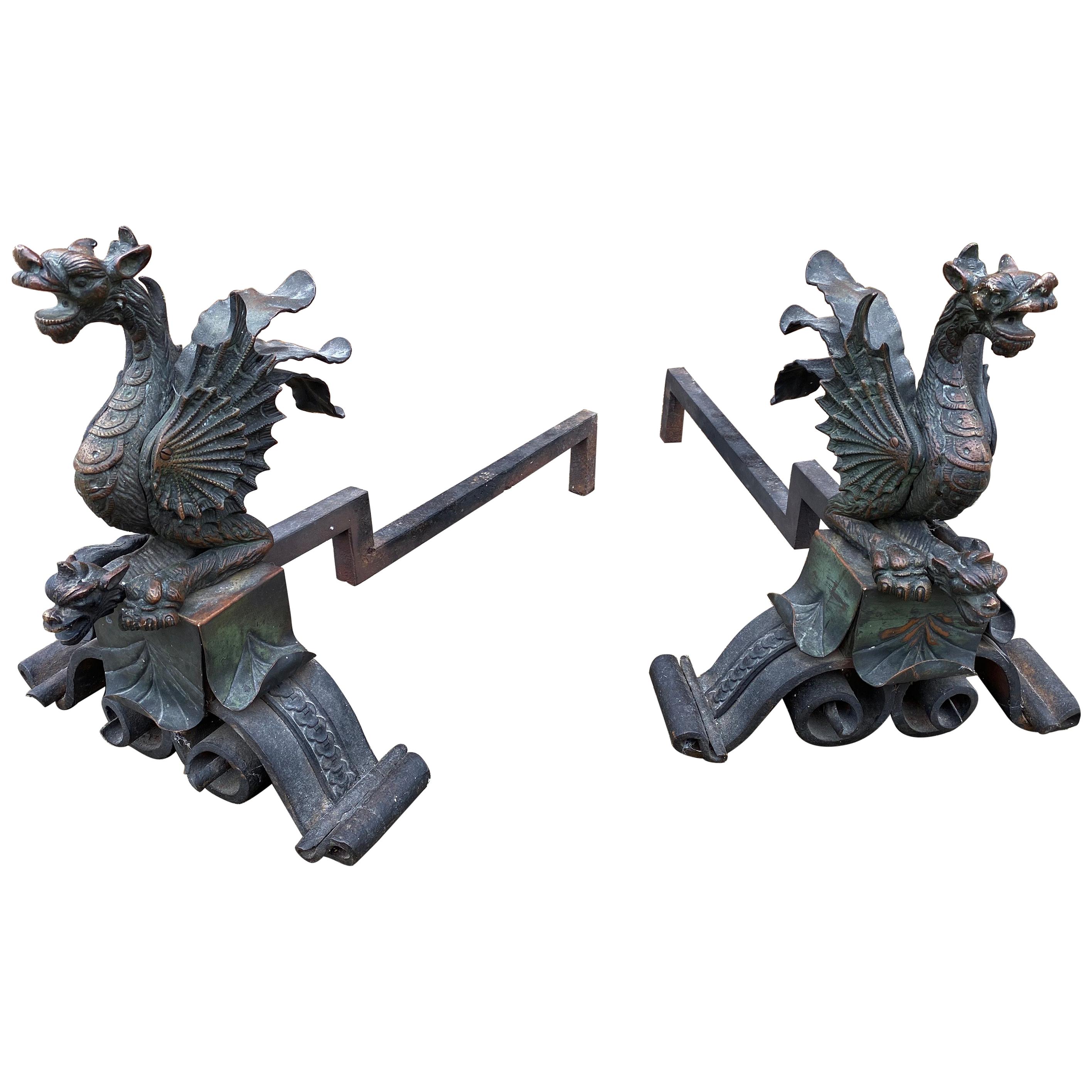 Griffin/ Dragon Bronze Andirons