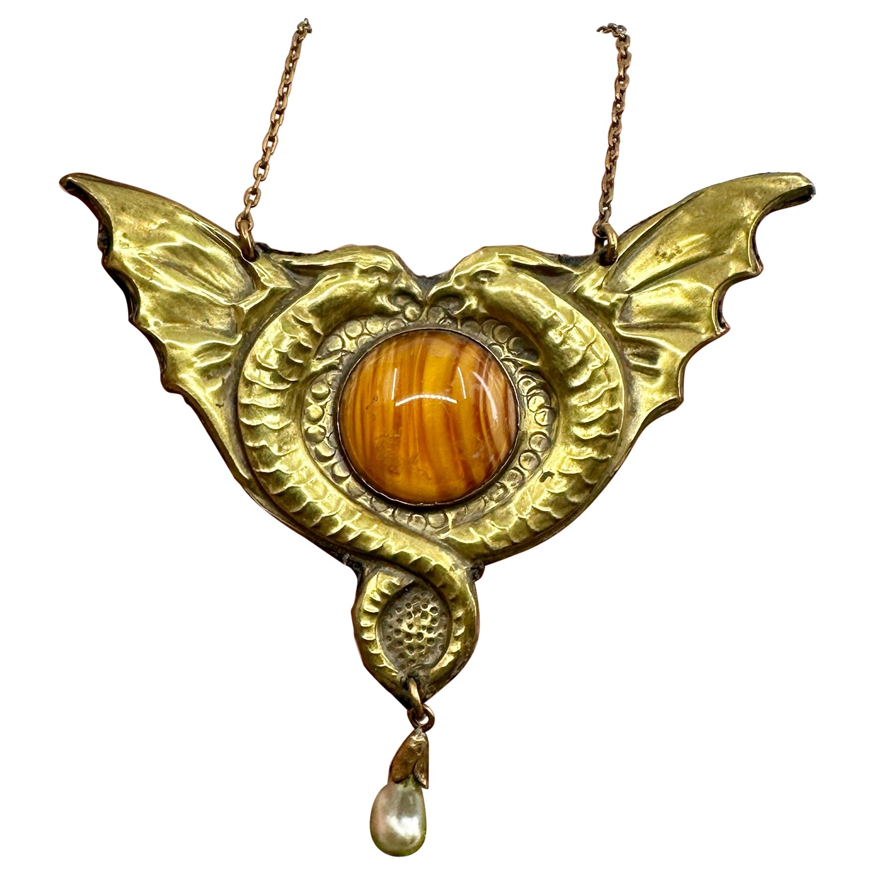 Ciondolo Drago Grifone Collana Art Nouveau Antico Jugendstil Vetro d
Arte 1900