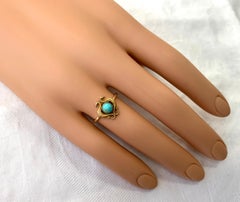 Griffin Dragon Seahorse Persian Turquoise Ring Antique Belle Epoque Gold