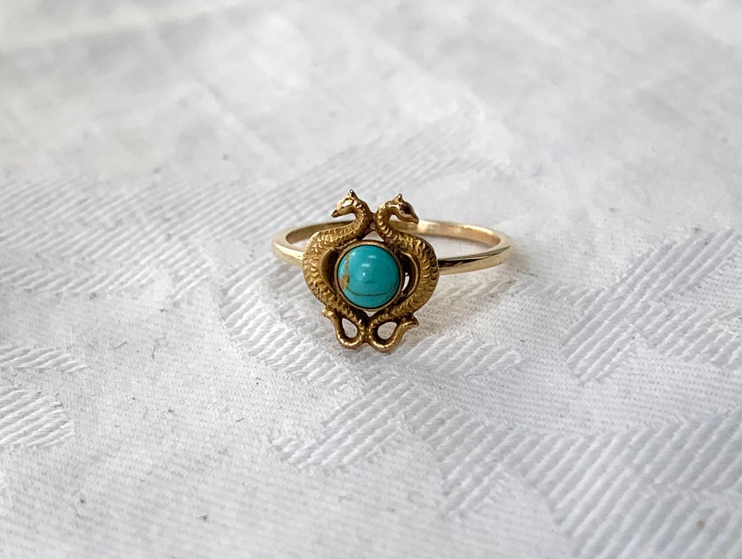 Victorian Griffin Dragon Seahorse Persian Turquoise Ring Antique Belle Epoque Gold For Sale