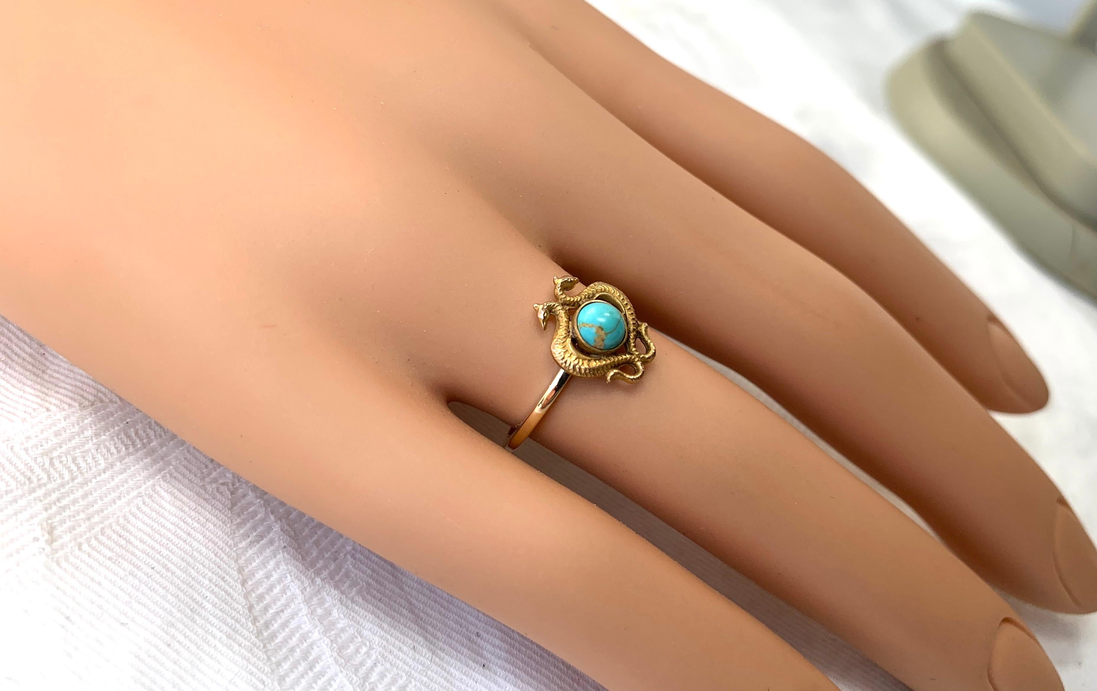 Cabochon Griffin Dragon Seahorse Persian Turquoise Ring Antique Belle Epoque Gold For Sale