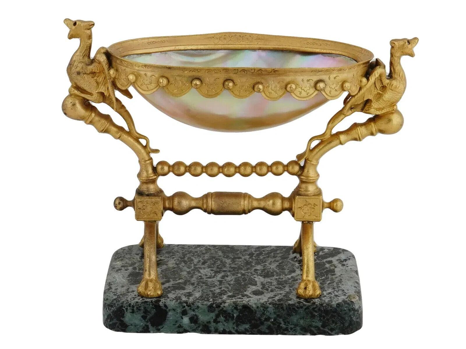 European Griffin Patinated Bronze Pearl Dish On Stone Base For Sale