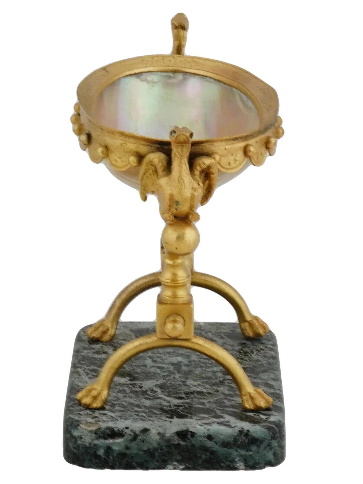 Griffin Patinated Bronze Pearl Dish On Stone Base In Good Condition For Sale In Queens, NY