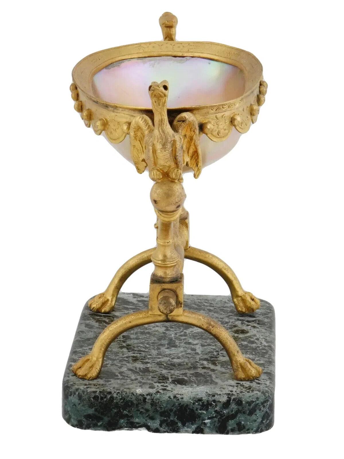 20th Century Griffin Patinated Bronze Pearl Dish On Stone Base For Sale