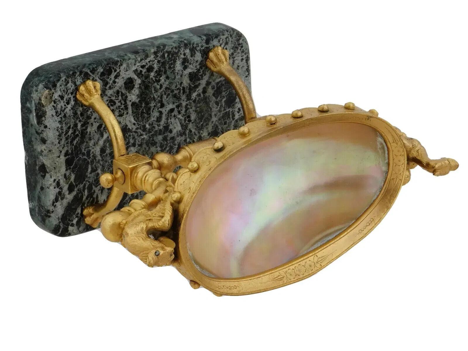 Griffin Patinated Bronze Pearl Dish On Stone Base For Sale 1