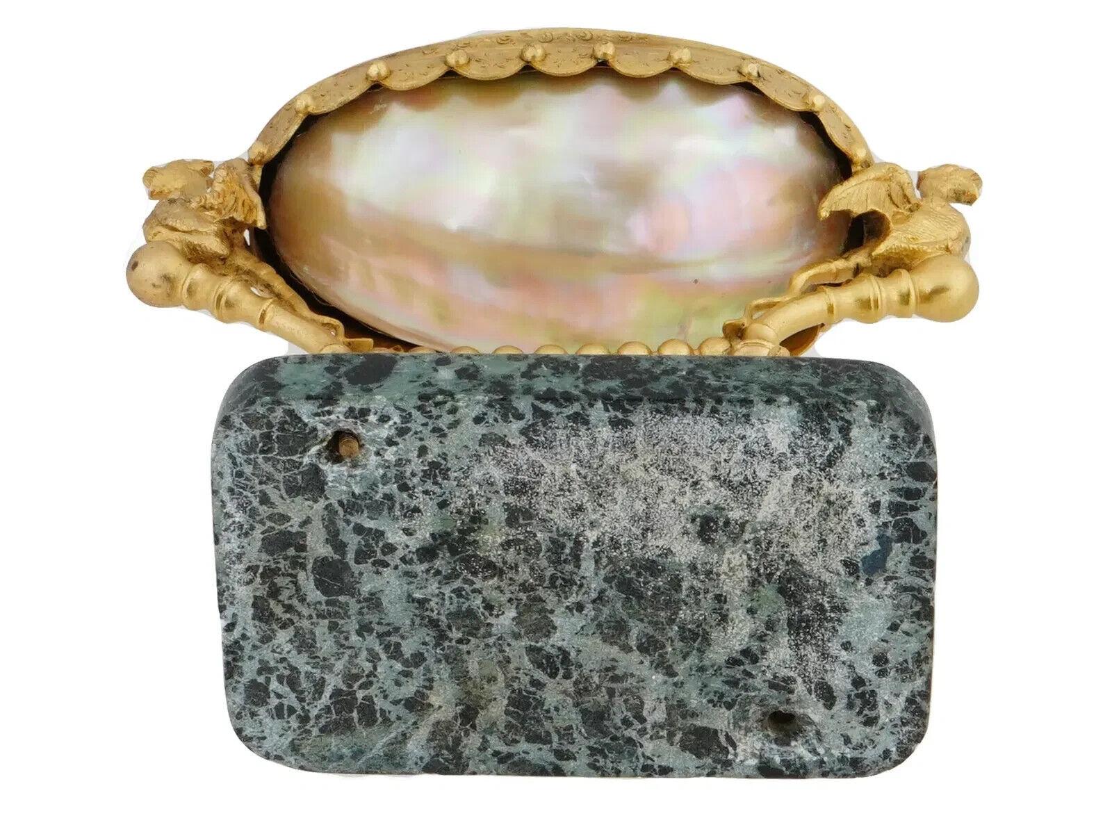 Griffin Patinated Bronze Pearl Dish On Stone Base For Sale 2