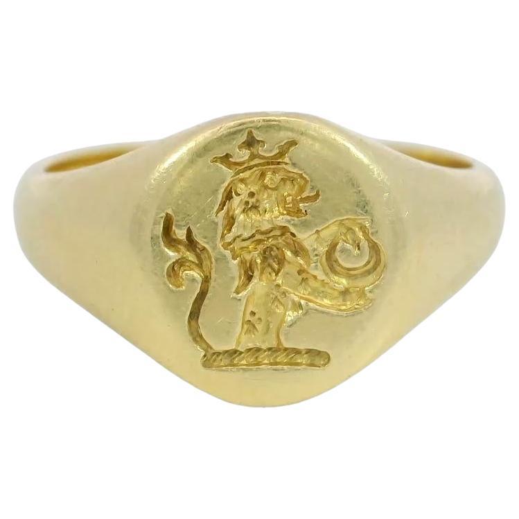 Griffin Signet Ring 18K Yellow Gold Size 9 Victorian Style