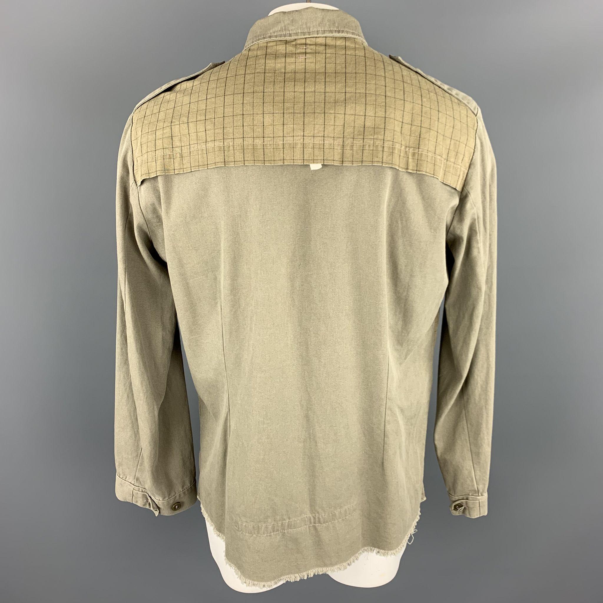 Men's GRIFFIN XL Khaki Mixed Fabrics Cotton Hidden Buttons Jacket