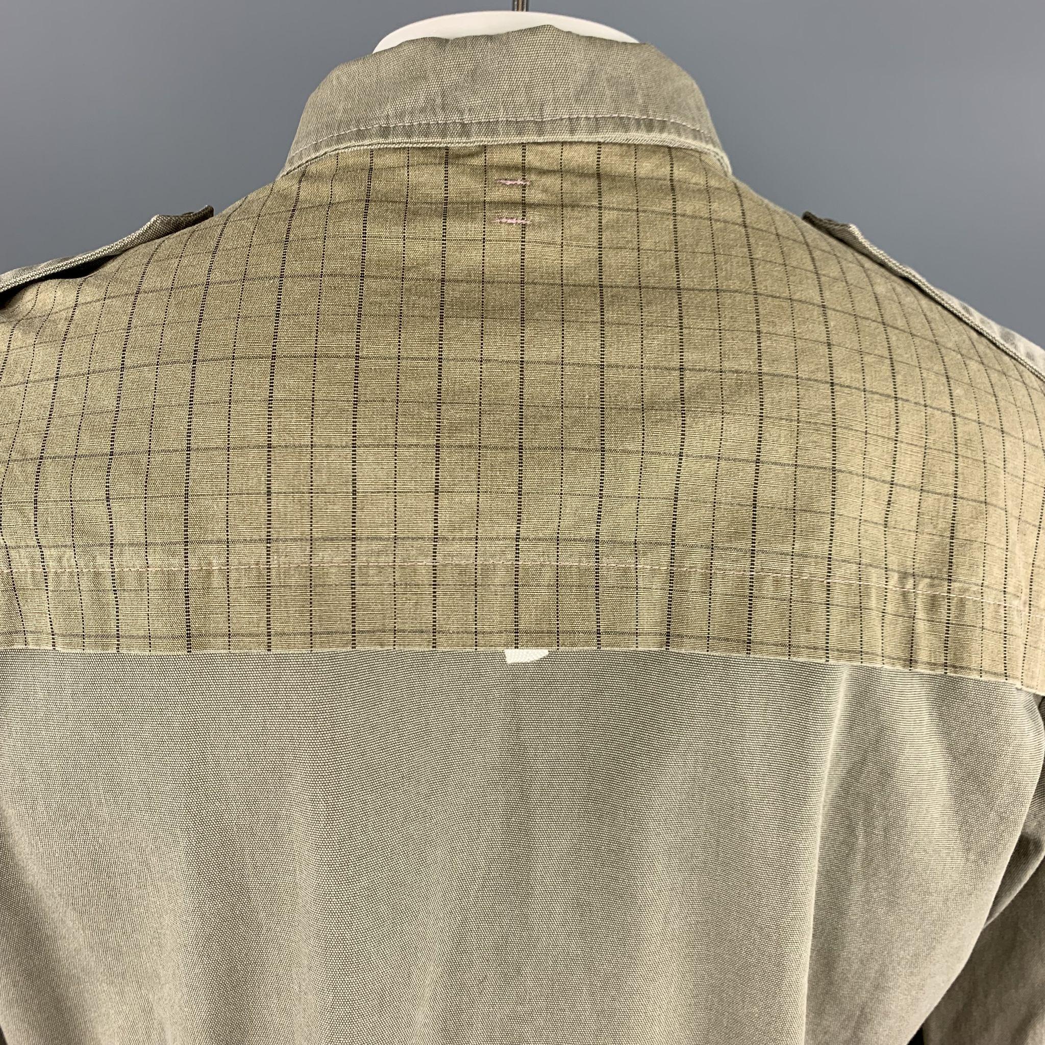 GRIFFIN XL Khaki Mixed Fabrics Cotton Hidden Buttons Jacket 3