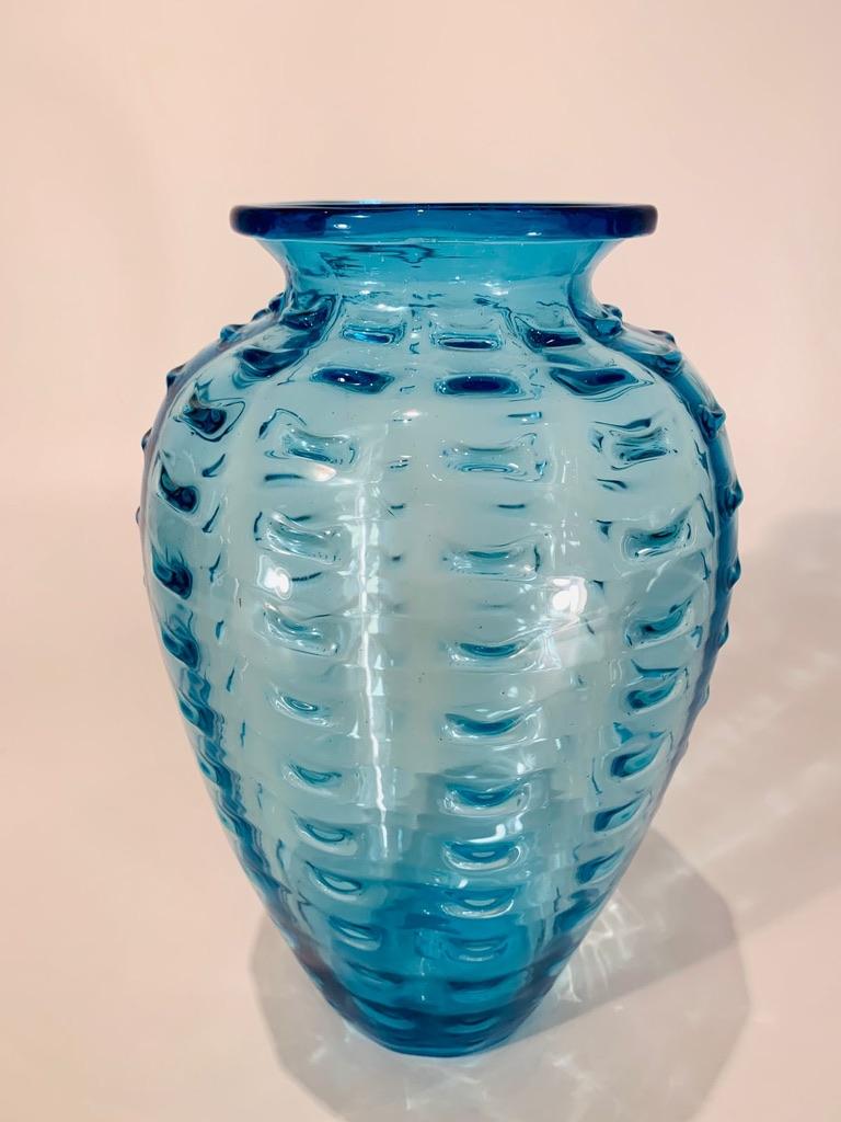 Mid-Century moderno Vaso in vetro blu di Murano firmato GRIGIO, 1950 circa. in vendita