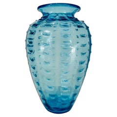 Vintage GRIGIO signed Murano glass blue vase circa 1950.