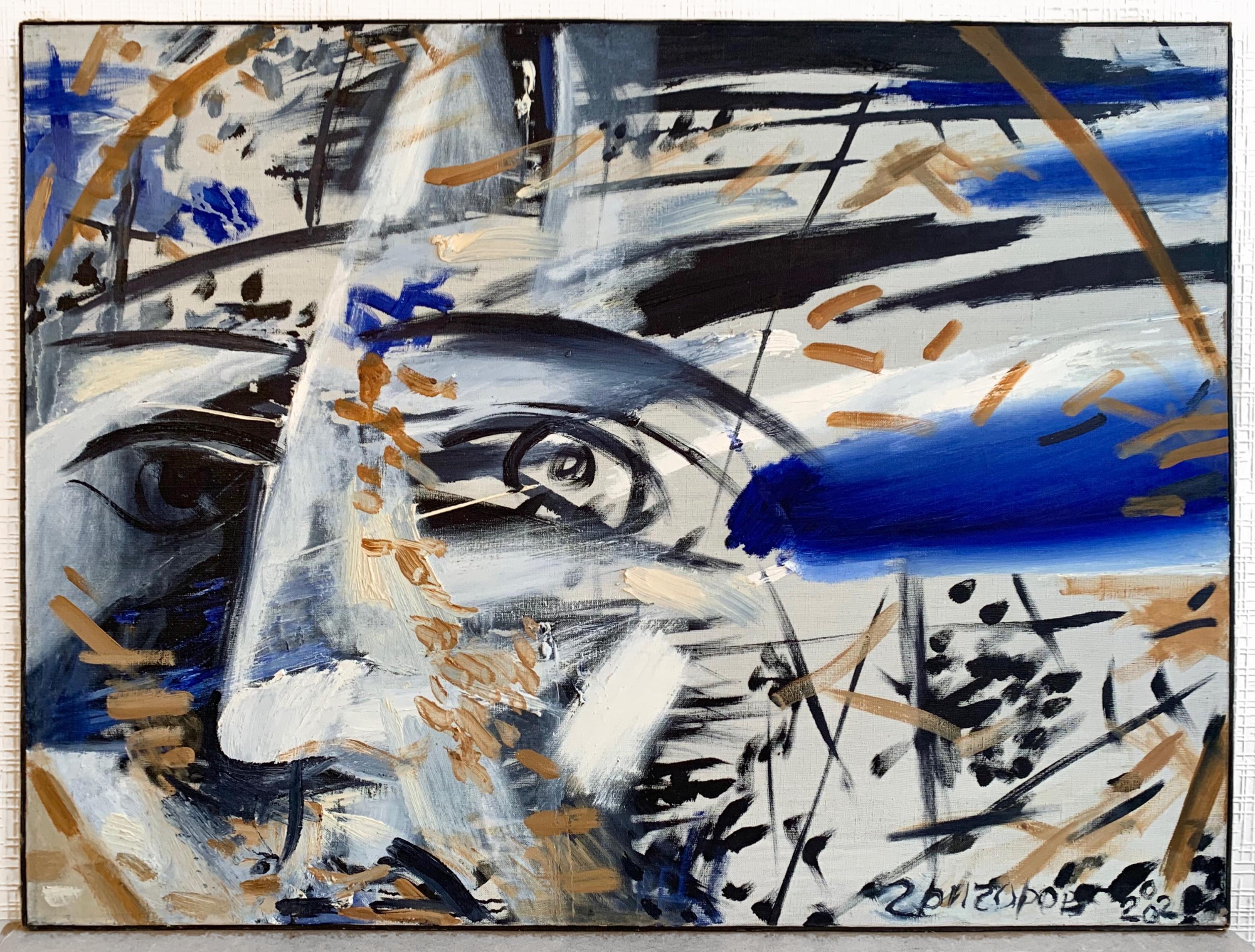 Abstract Face Portrait Modern Canvas Expressionism Contemporary Art Grigorov V. - Painting by Grigorov Viktor
