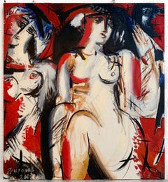 Female Nude Figure Modern Art Woman Portrait Oil Canvas Painting by Grigorov V.