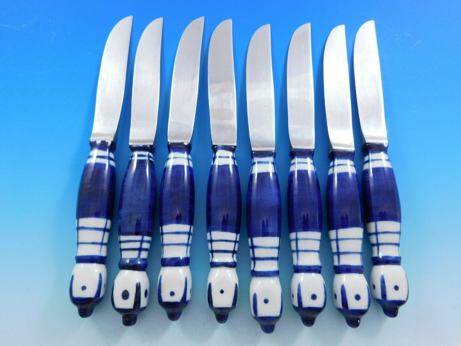 blue and white cutlery