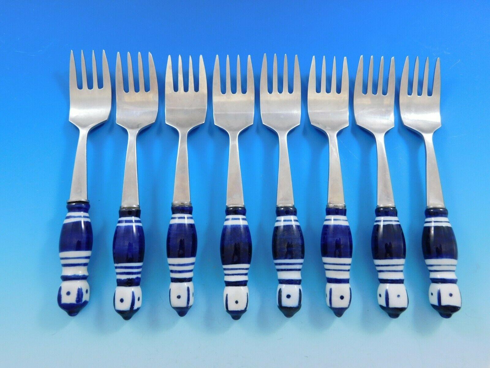 20th Century Grill Blue by Rosenthal Stainless and Porcelain Flatware Service Set 52 Pcs