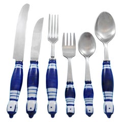 Used Grill Blue by Rosenthal Stainless and Porcelain Flatware Service Set 52 Pcs