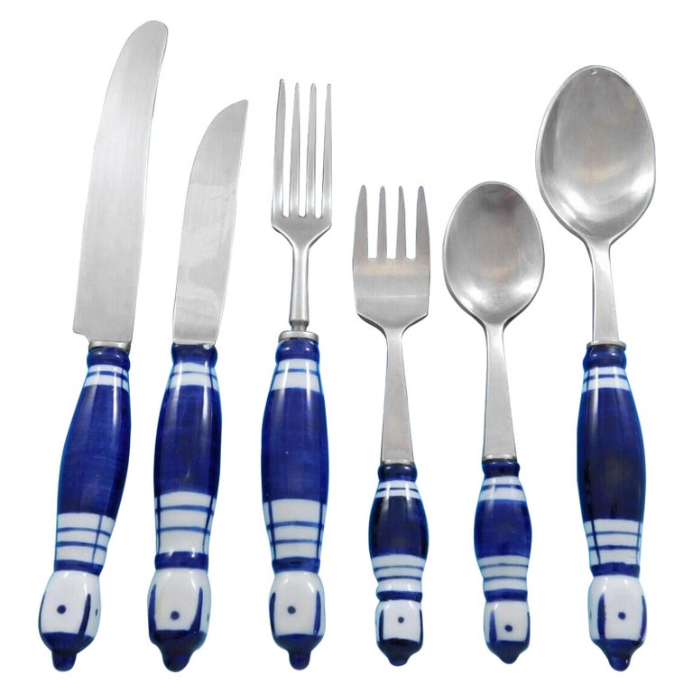Grill Blue by Rosenthal Stainless and Porcelain Flatware Service Set 52 Pcs  at 1stDibs